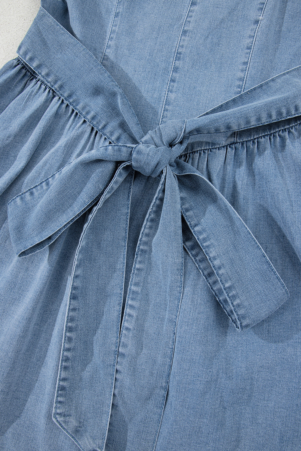 Square Neck Bowknot A-line Sleeveless Denim Dress