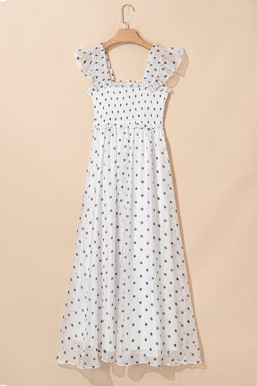 Polka Dot Flutter Sleeve Square Neck Smocked Maxi Dress