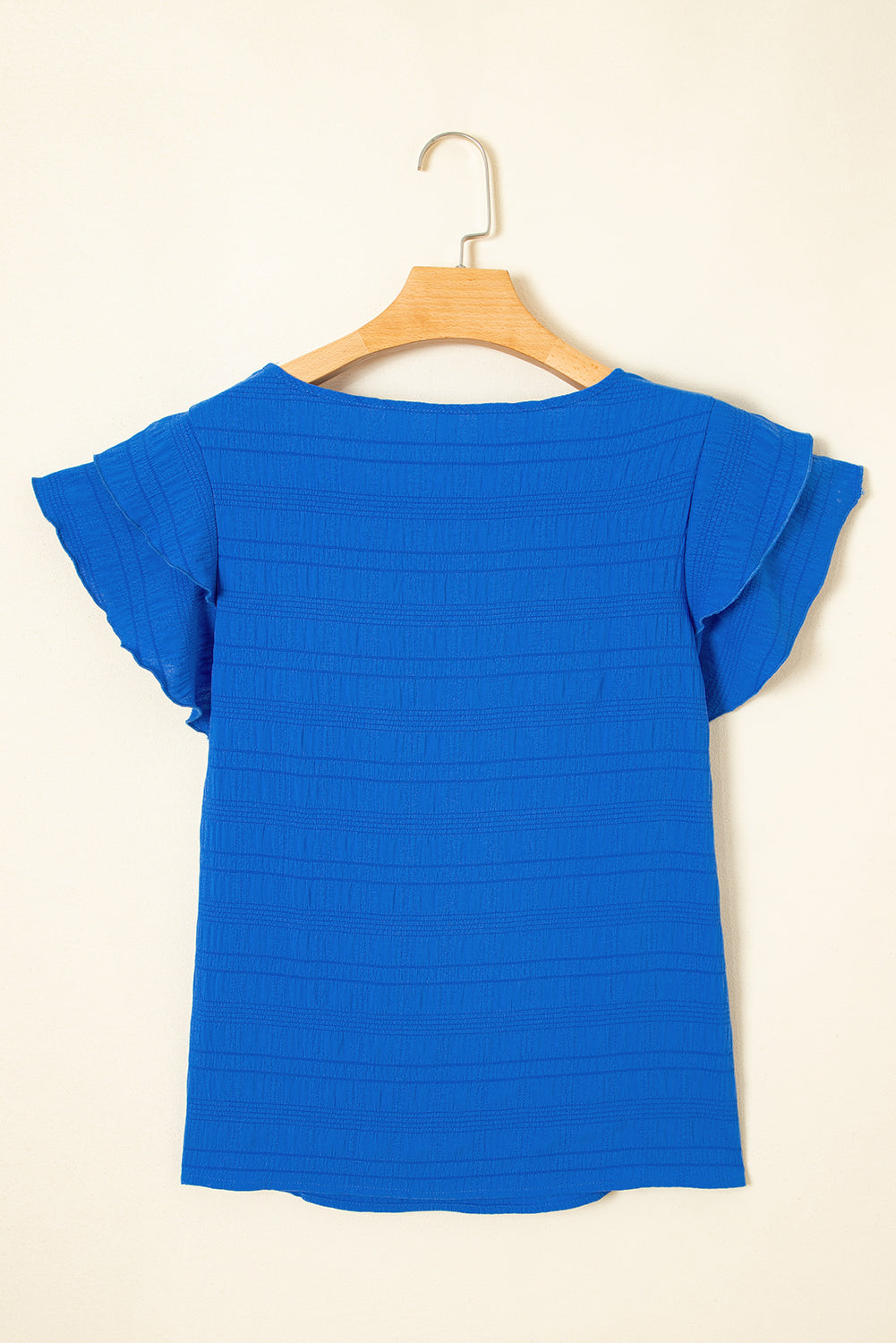 Textured Ruffled Sleeve Round Neck Top