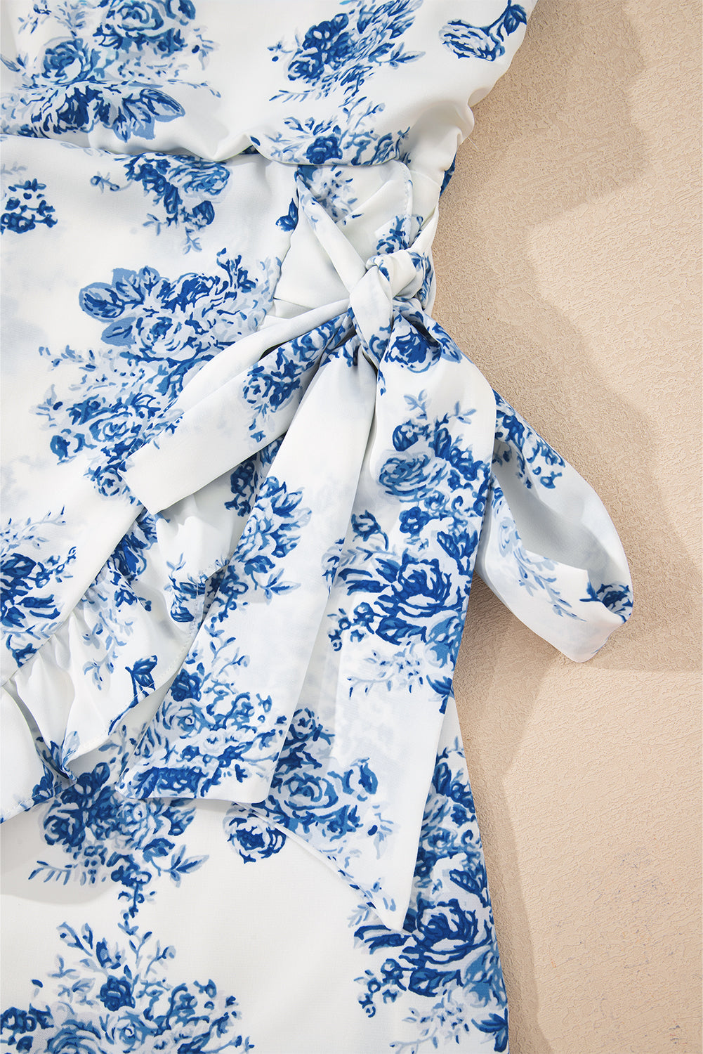 Floral Print Strapless Zipped Back Knot Waist Ruffled Romper