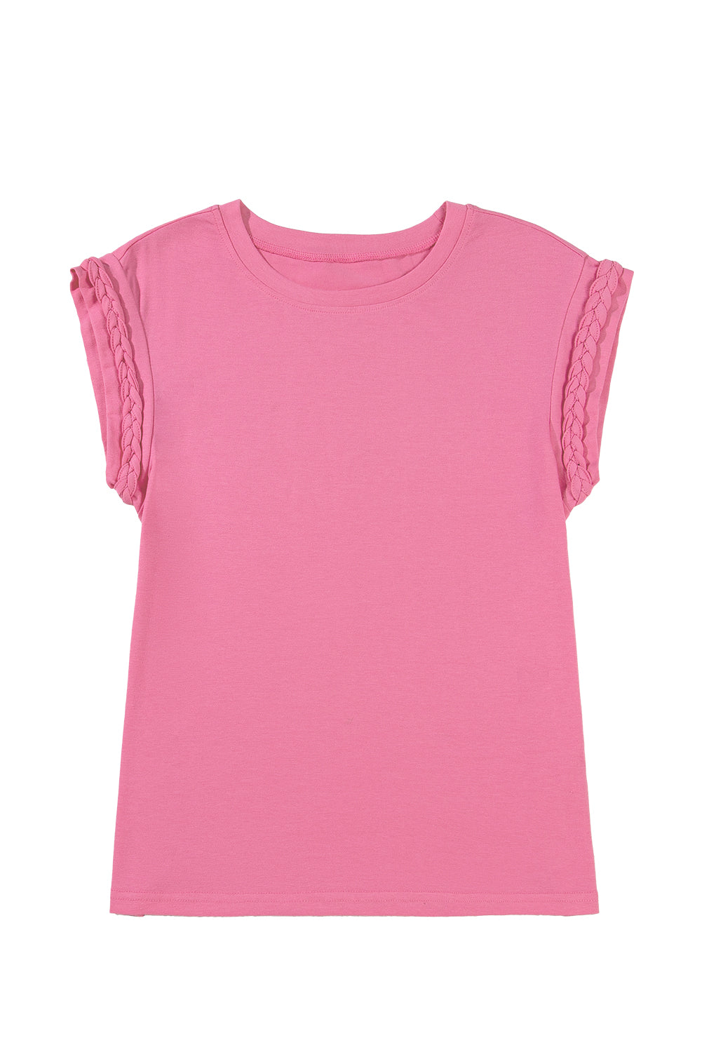 Braided Cap Sleeve Crew Neck T Shirt