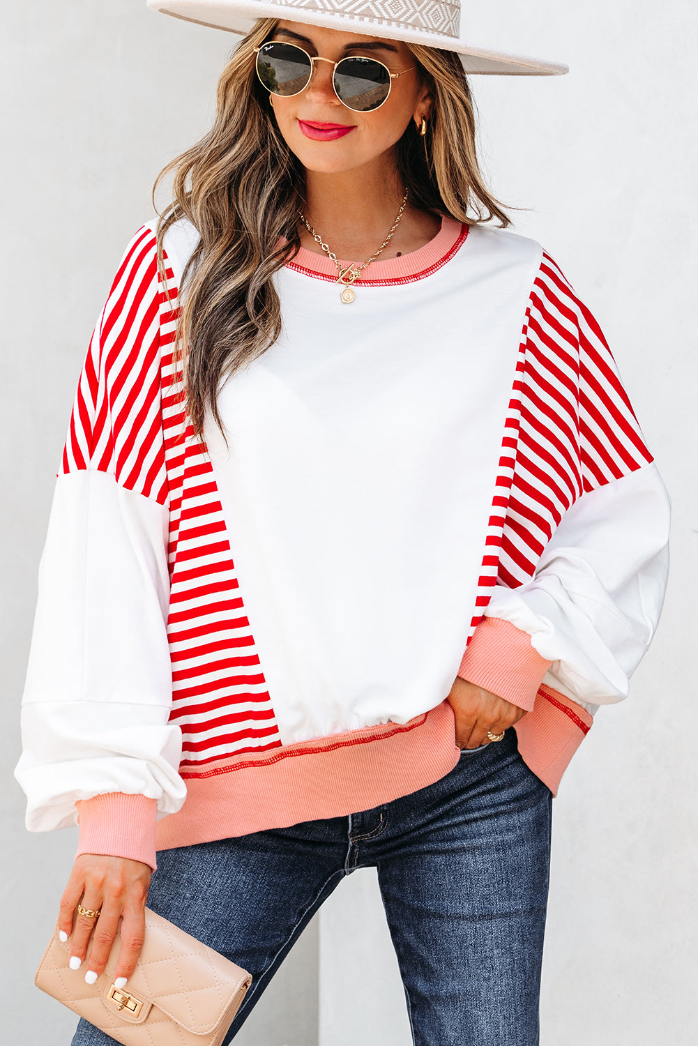 Colorblock Patchwork Contrast Stitching Oversize Sweatshirt