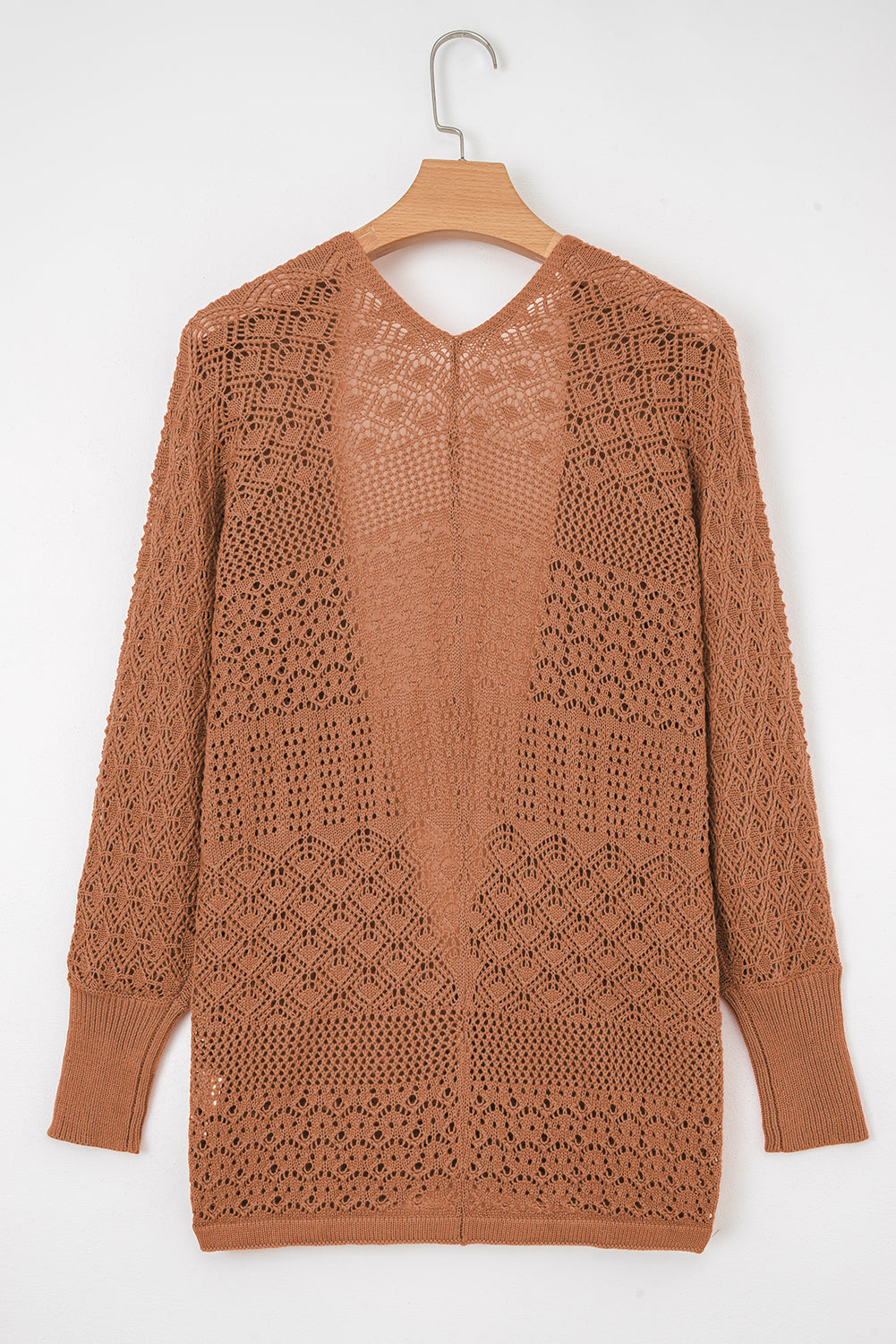 Mix Pattern Hollowed Knit Open Front Cardigan