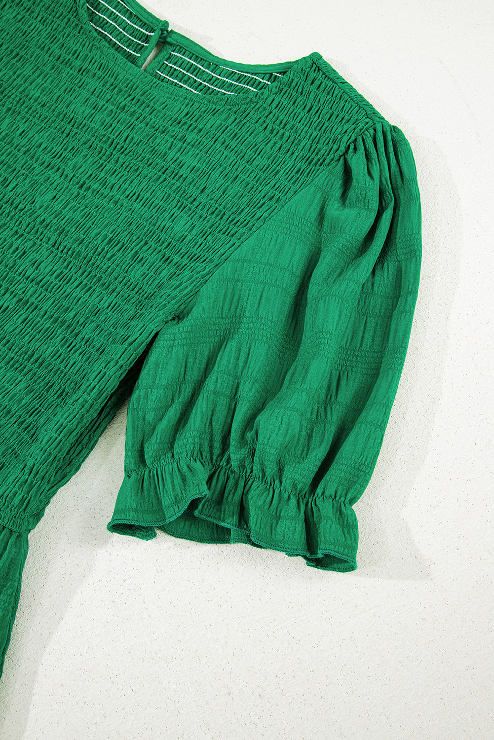 Solid Textured Smocked Puff Short Sleeve High Waist Long Dress
