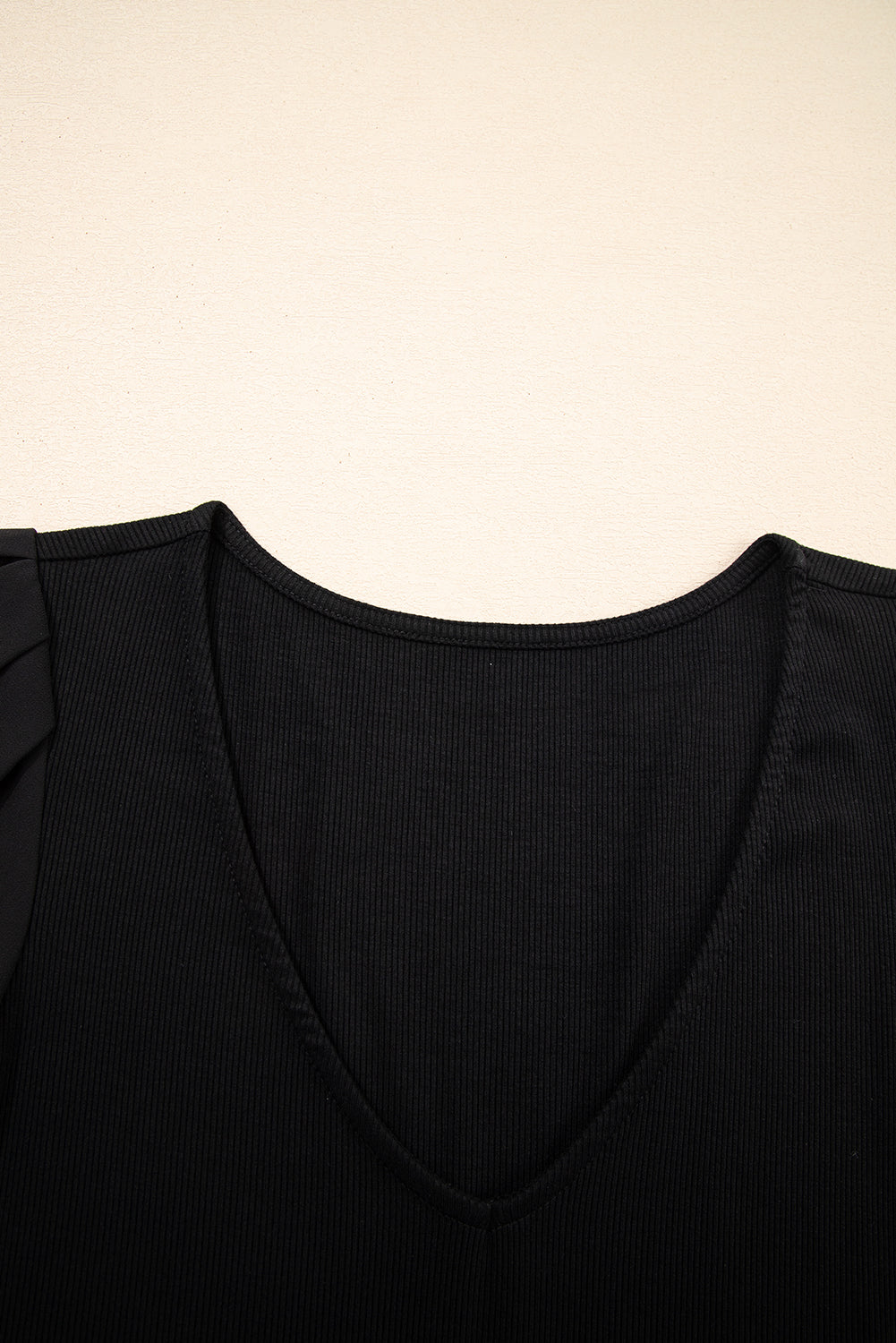 Mesh Ruffled Sleeve Slim Fit V Neck Top
