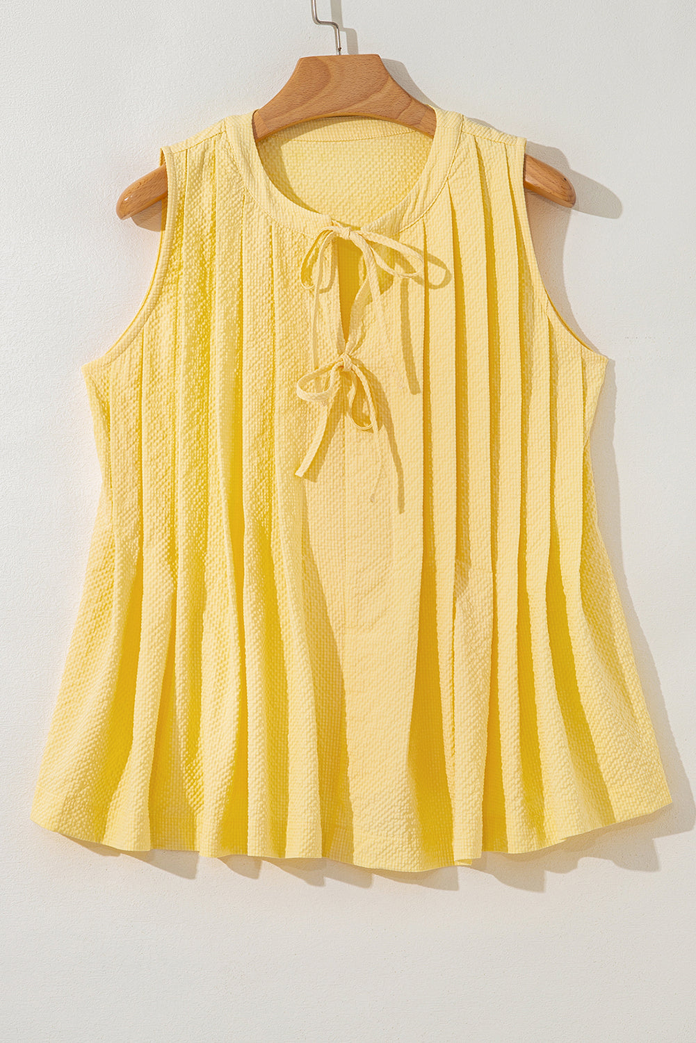 Bow Tie Notched Neck Pleated Tank Top