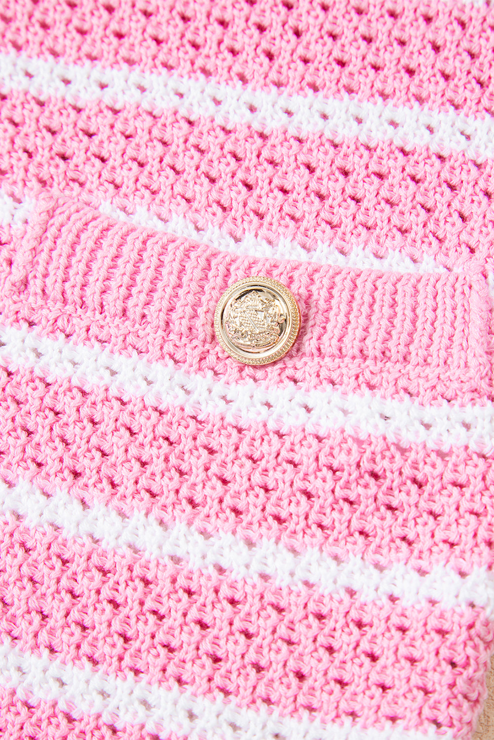 Stripe V Neck Gold Buttons Elegant Sweater Vest