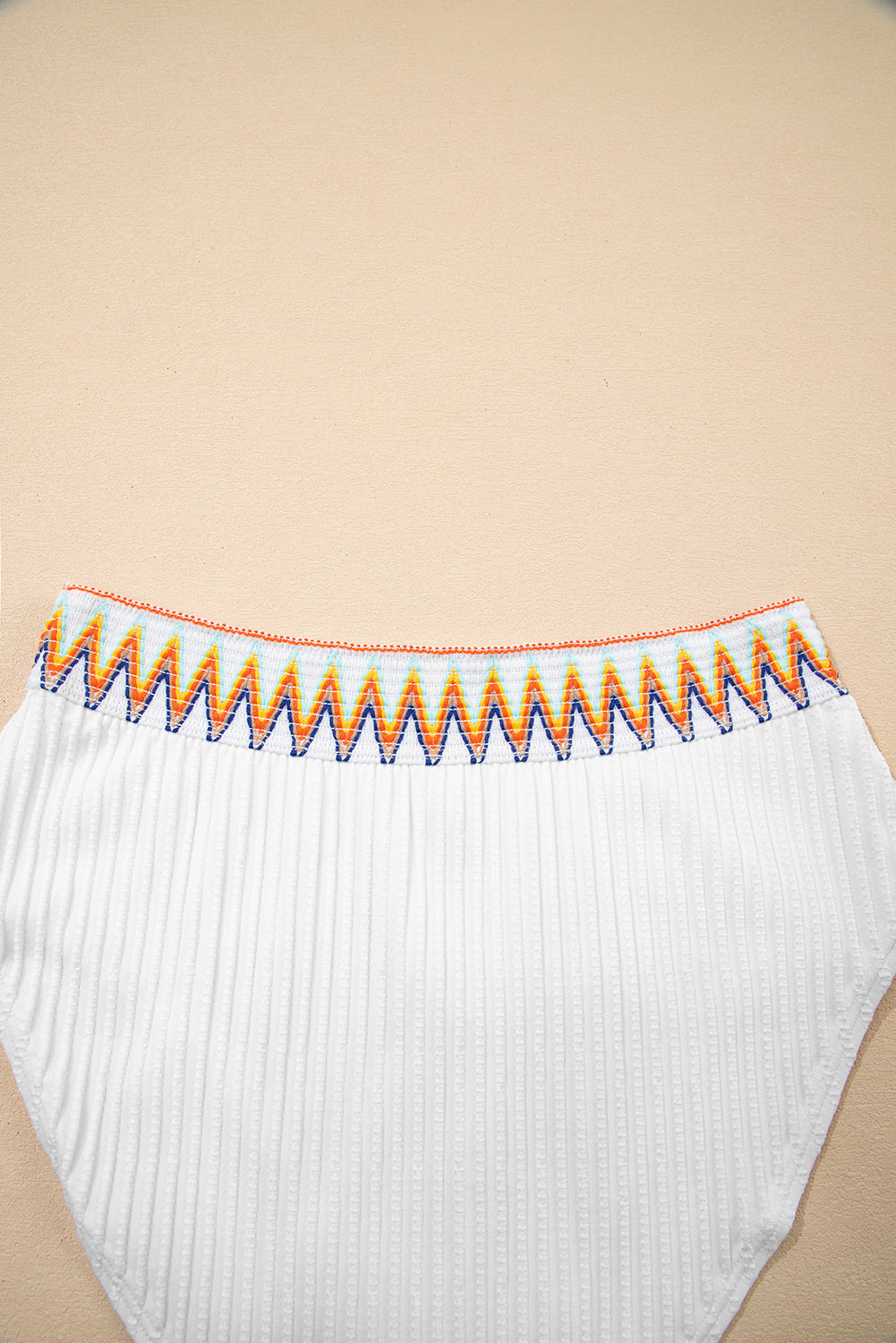 Textured Contrast Banding Bikini High Waist 2pcs Swimsuit