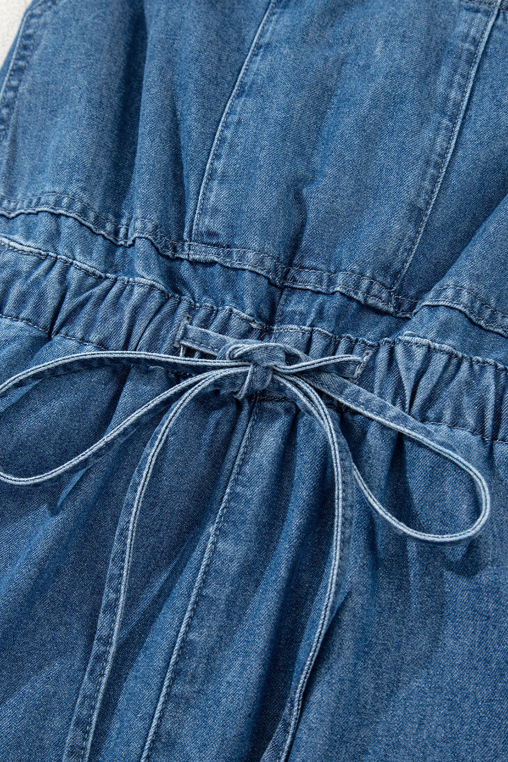Buckle Straps Bib Style Drawstring Tied Backless Flared Denim Romper