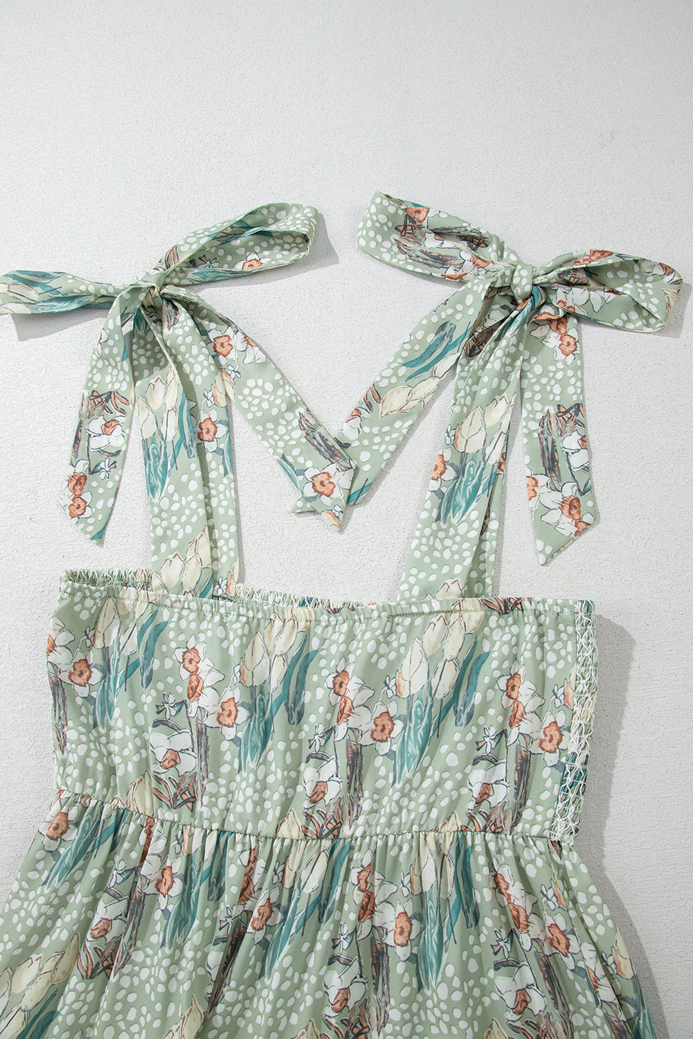 Floral Knotted Strap Smocked Tiered Ruffle Mini Dress