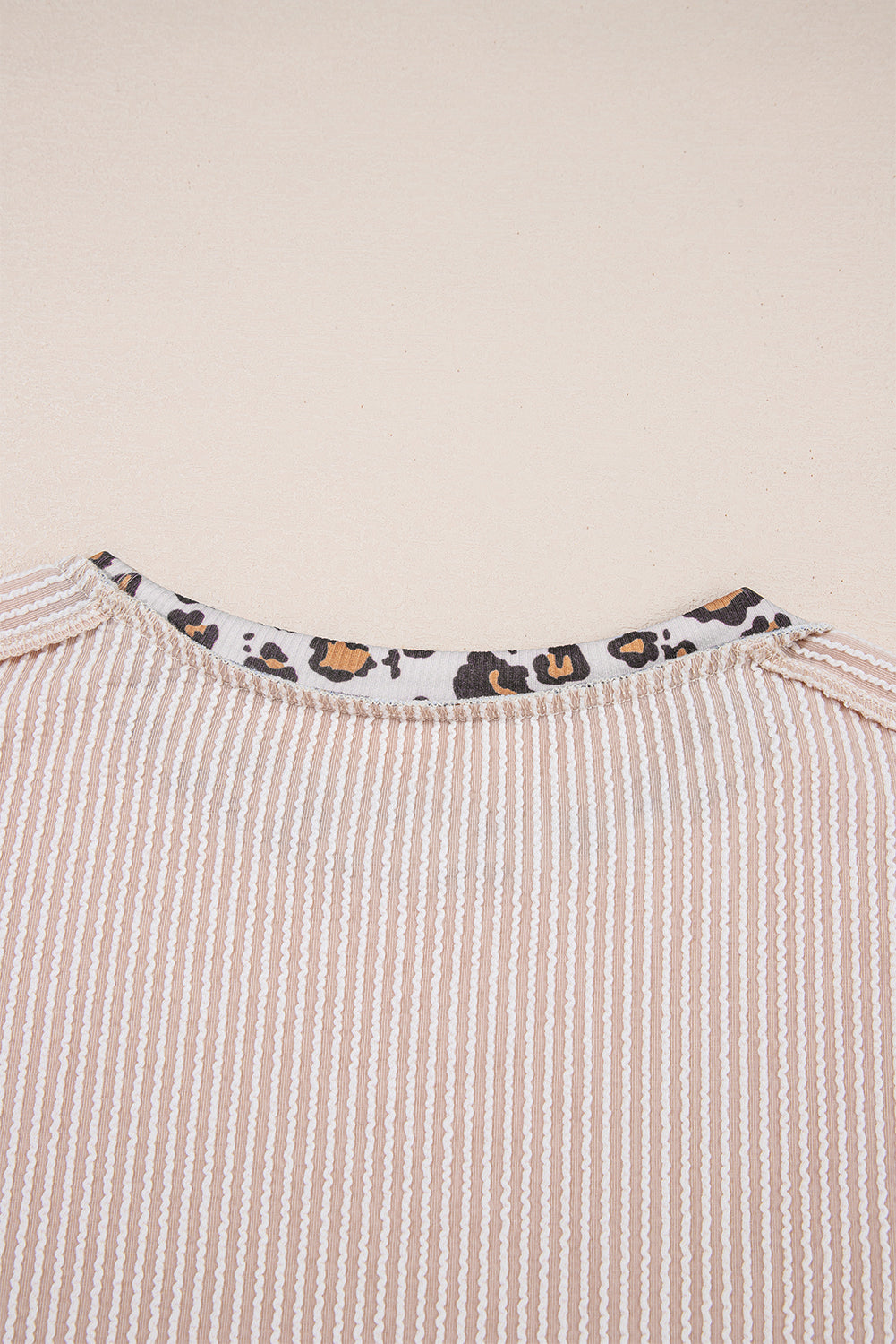 Leopard Patchwork Corded Knit Crew Neck T Shirt