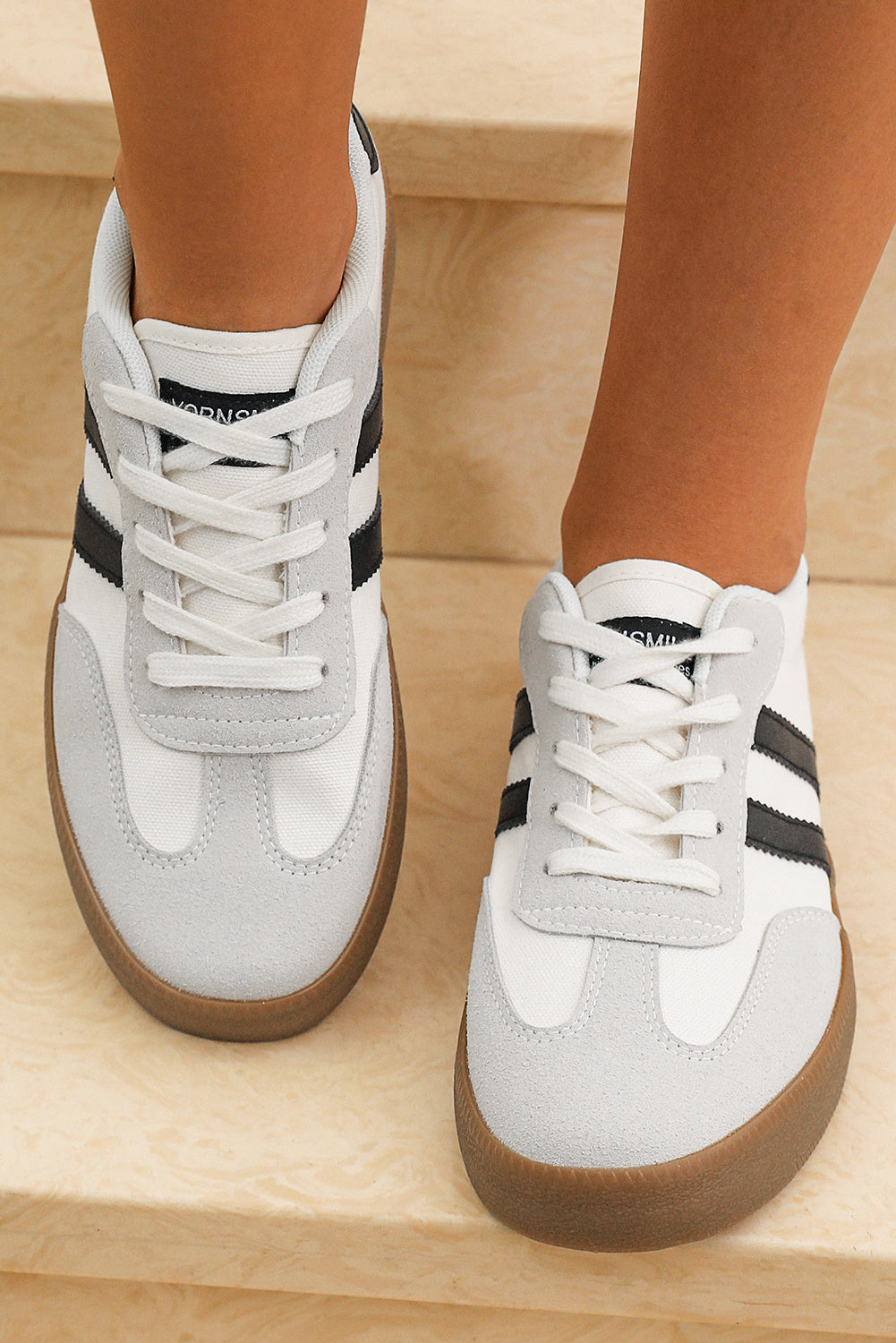 Striped Lace-up Flat Sneakers