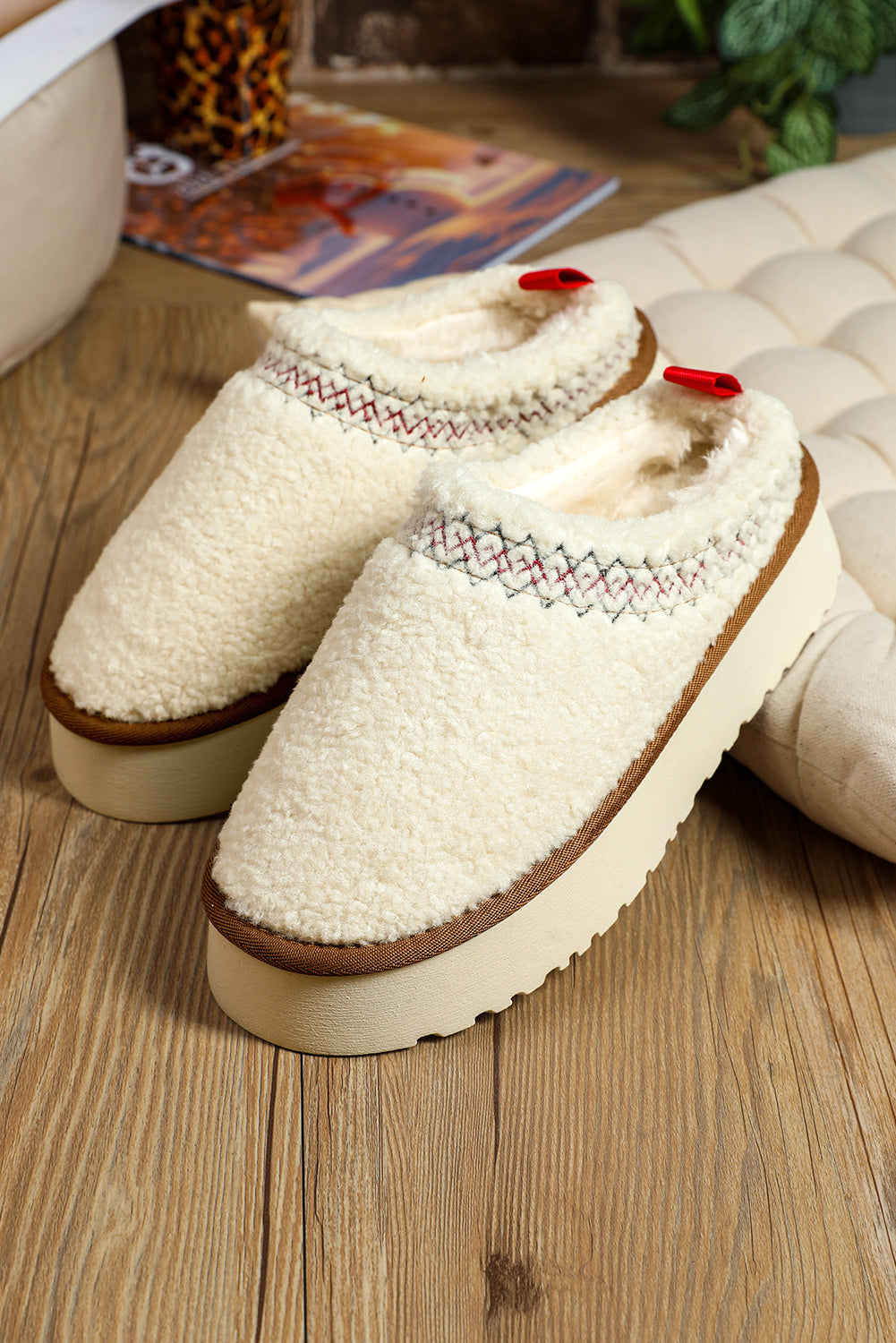 Embroidered Sherpa Plush Thick Sole Snow Boots