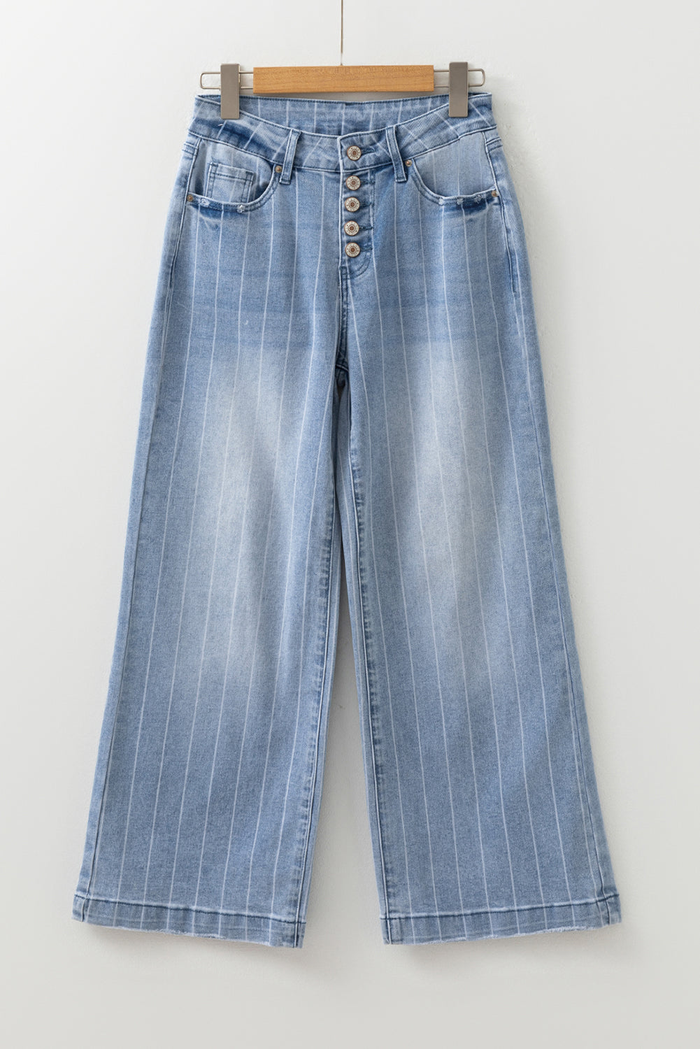 Multi Buttons Pinstripe Wide Leg Jeans