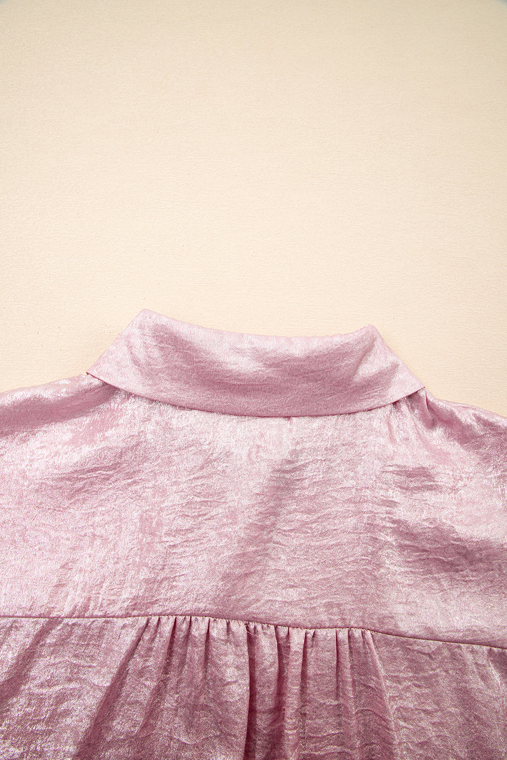 Metallic Sheen Short Sleeve Buttoned Front Casual Shirt