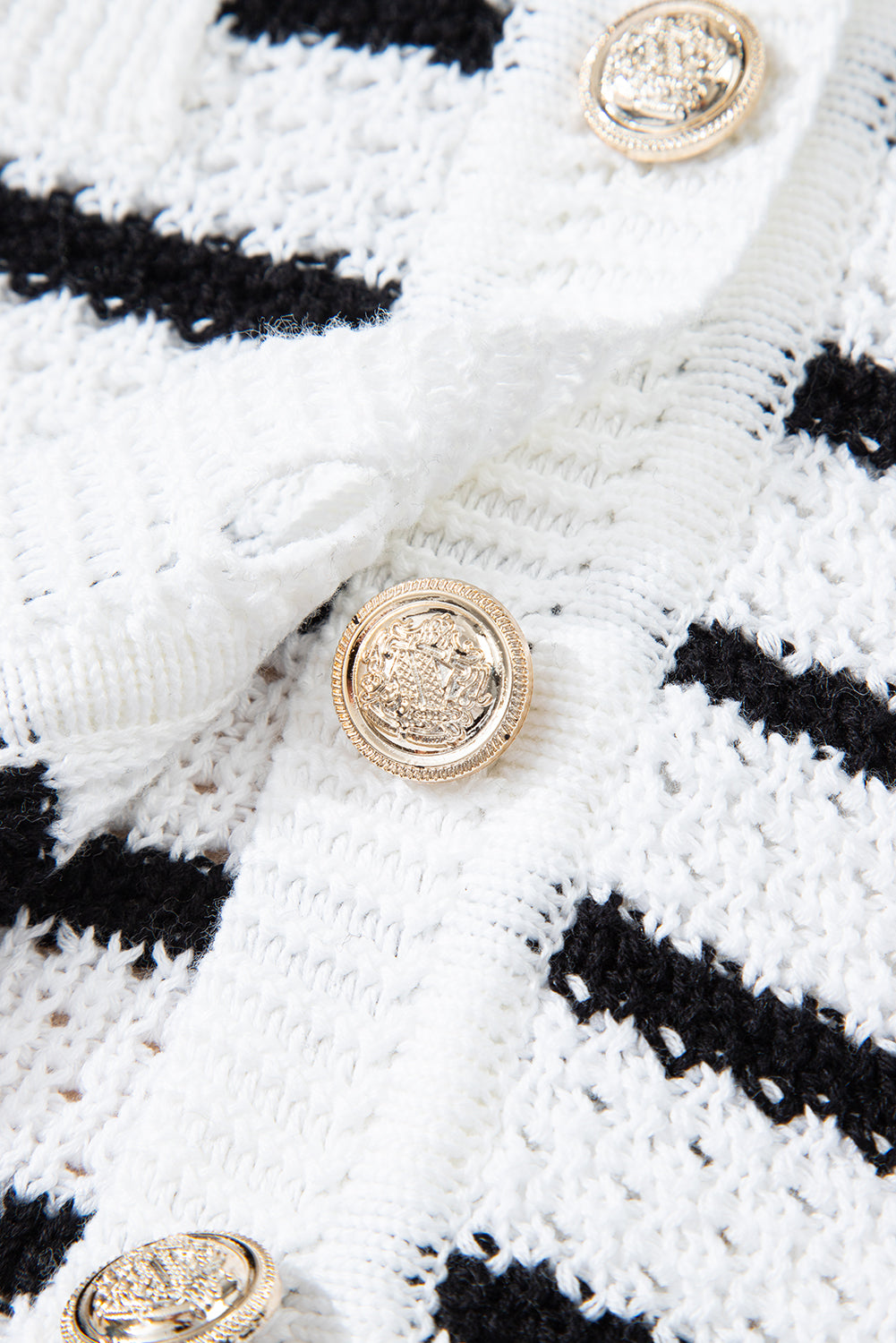 Stripe V Neck Gold Buttons Elegant Sweater Vest
