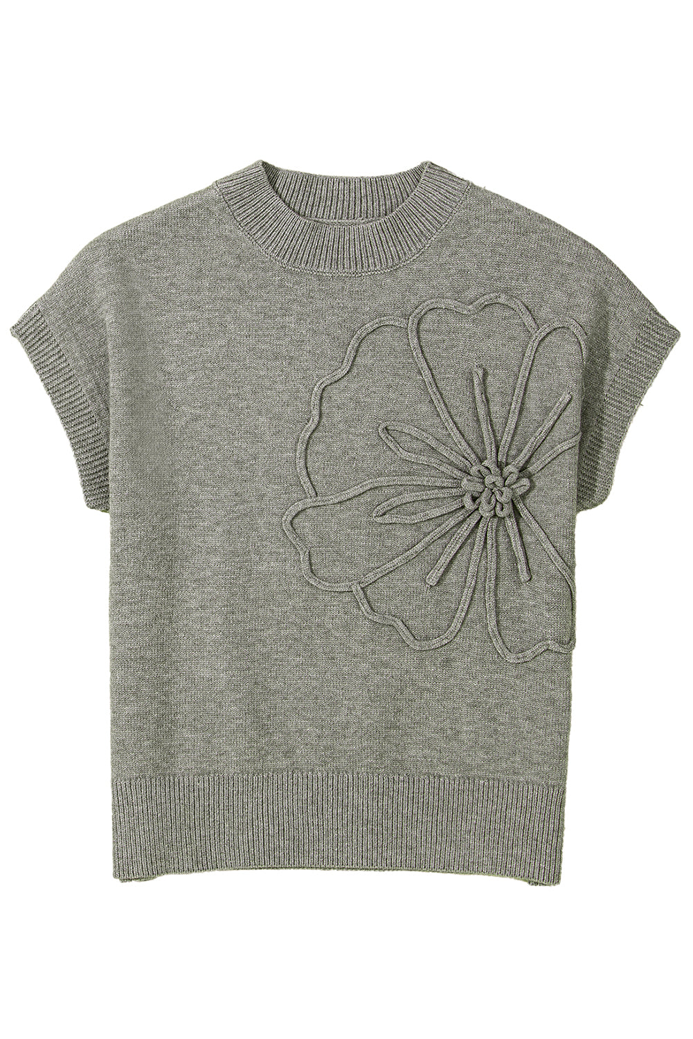 Flower Pattern Ribbed Trim Short Sleeve Boxy Sweater