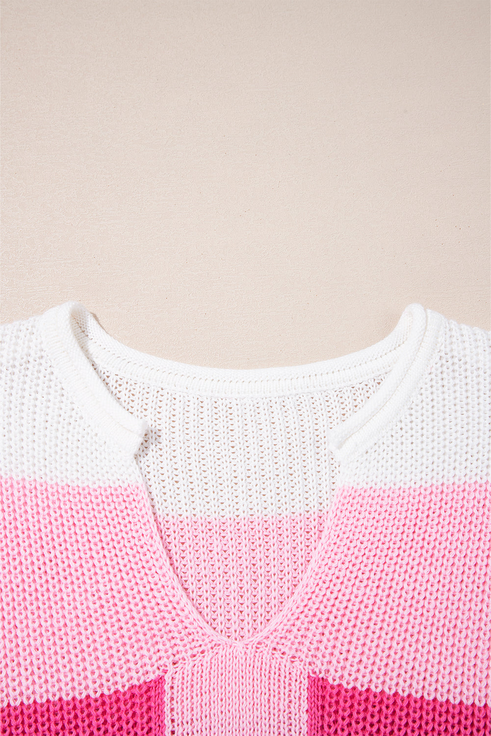 Color Block Notch V Neck Sweater T Shirt