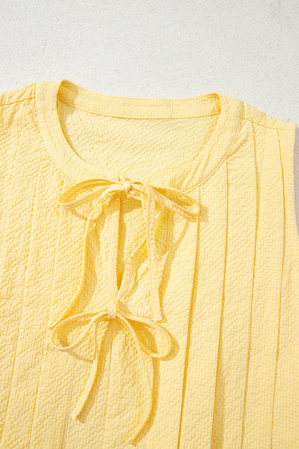 Bow Tie Notched Neck Pleated Tank Top