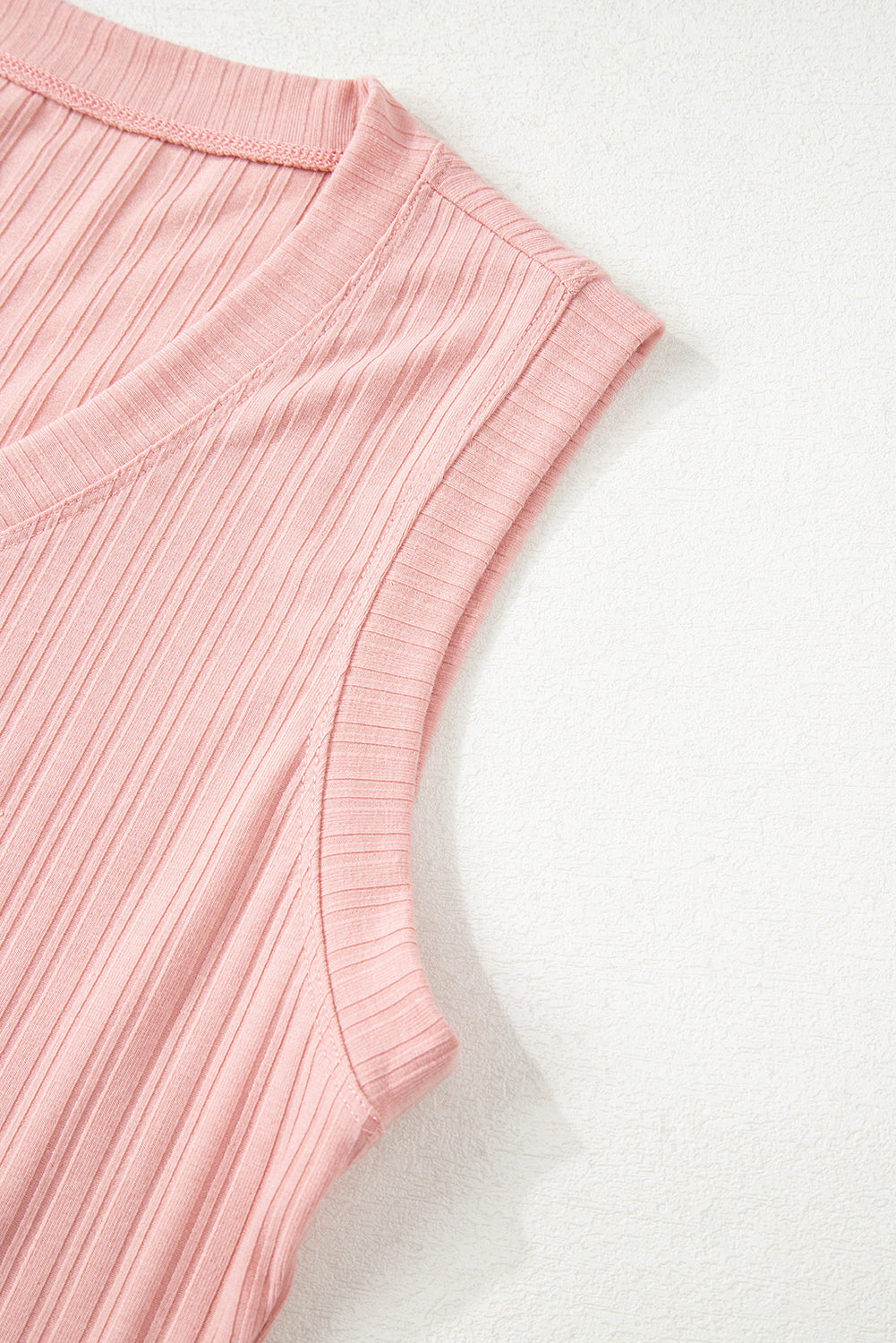 Ribbed Button V Neck Tank Top and Shorts Set