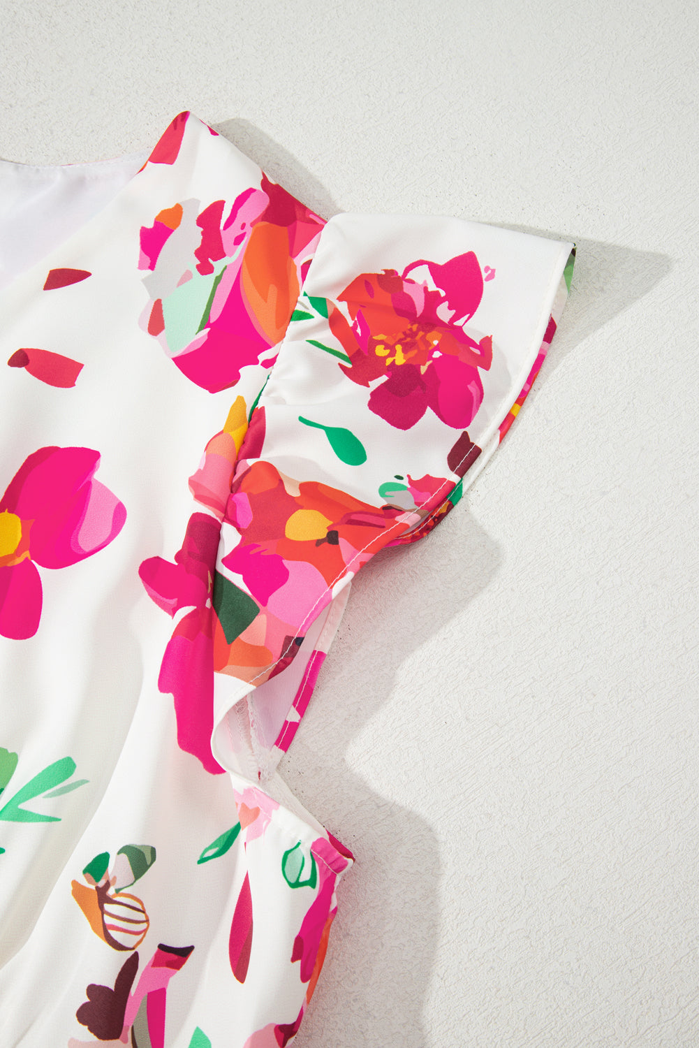 Floral Print V Neck Ruffle Sleeve Plus Size Midi Dress