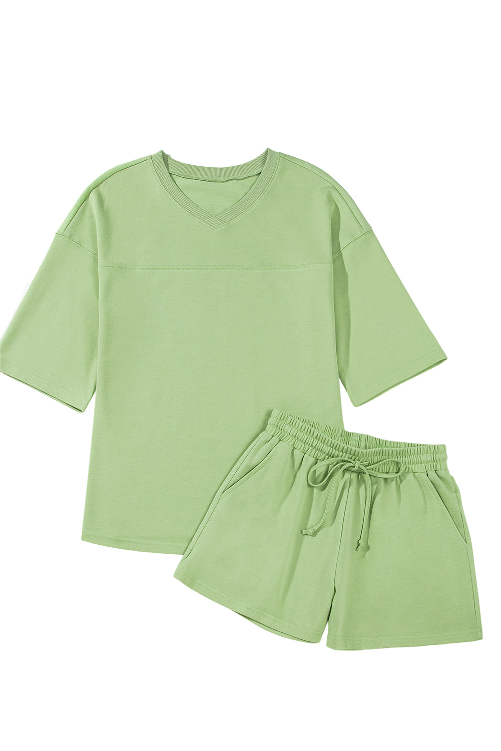 Solid Loose V Neck Half Sleeve Tee and Shorts