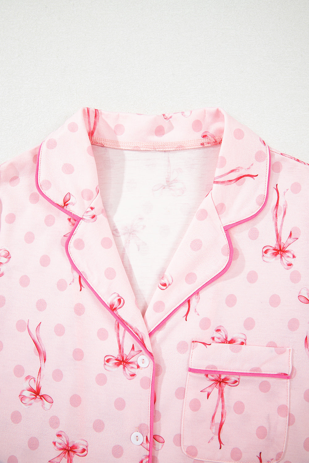 Bow Print Contrast Piping Short Pajamas Set
