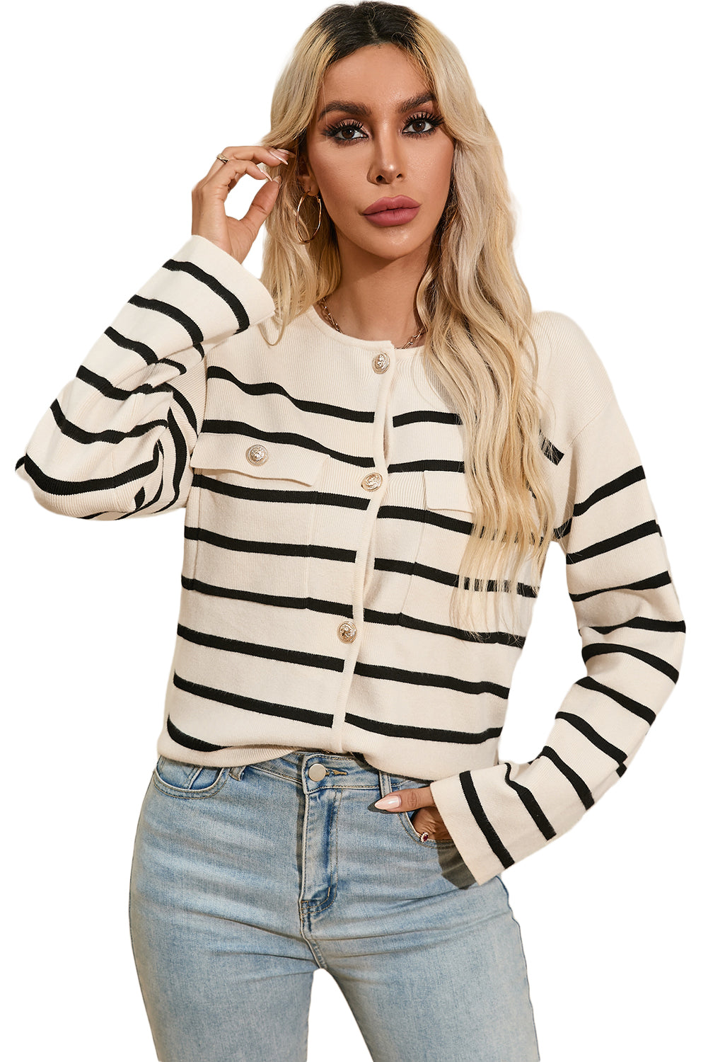 Flap Pocket Buttoned Cardigan Sweater