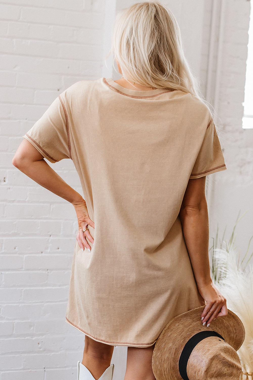 Mineral Wash Stud Beaded Star Graphic Pocketed T Shirt Dress