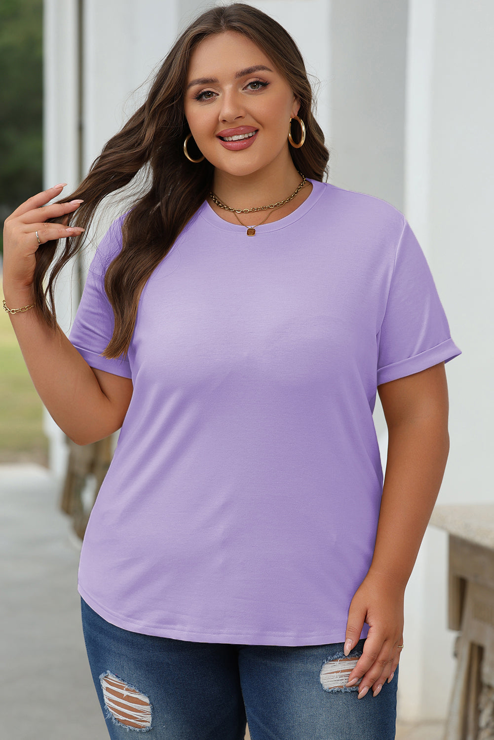 Casual Plain Crew Neck Tee