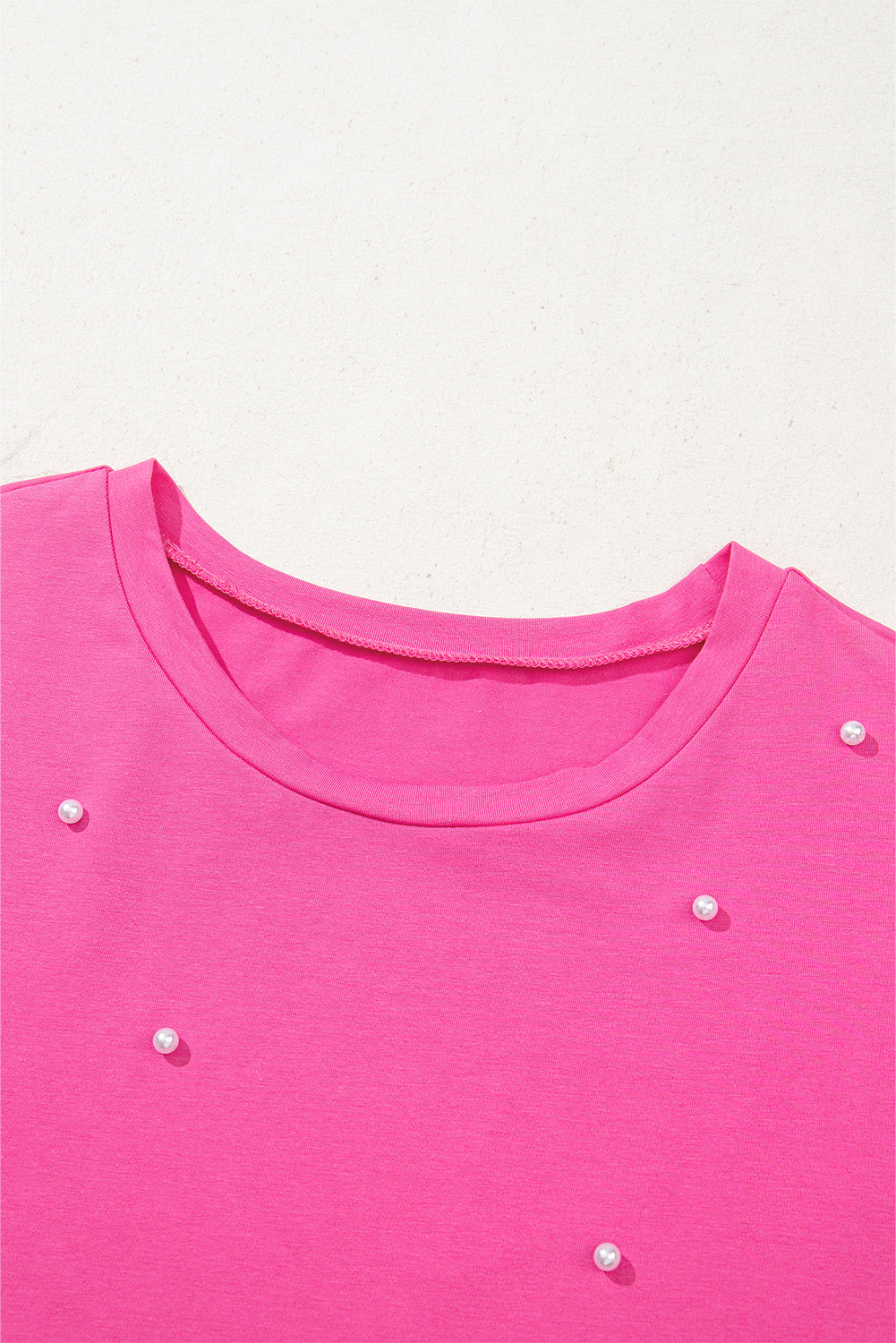 Pearl Beaded Drop Shoulder Crewneck T Shirt