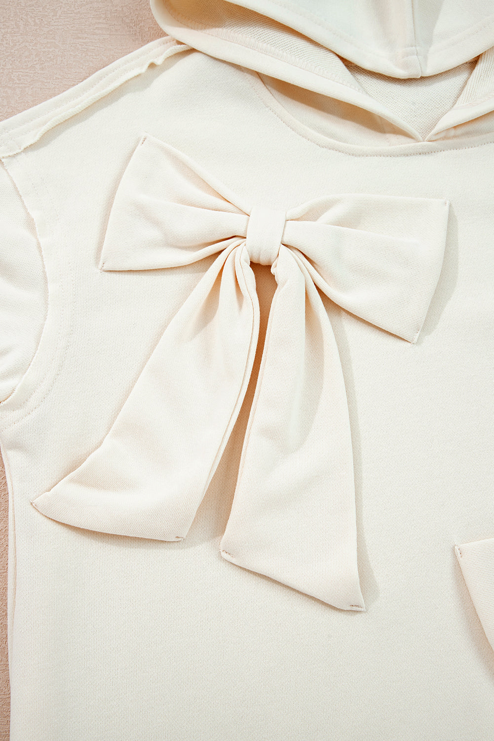 Solid Color Cute Bow Detail Loose Hoodie
