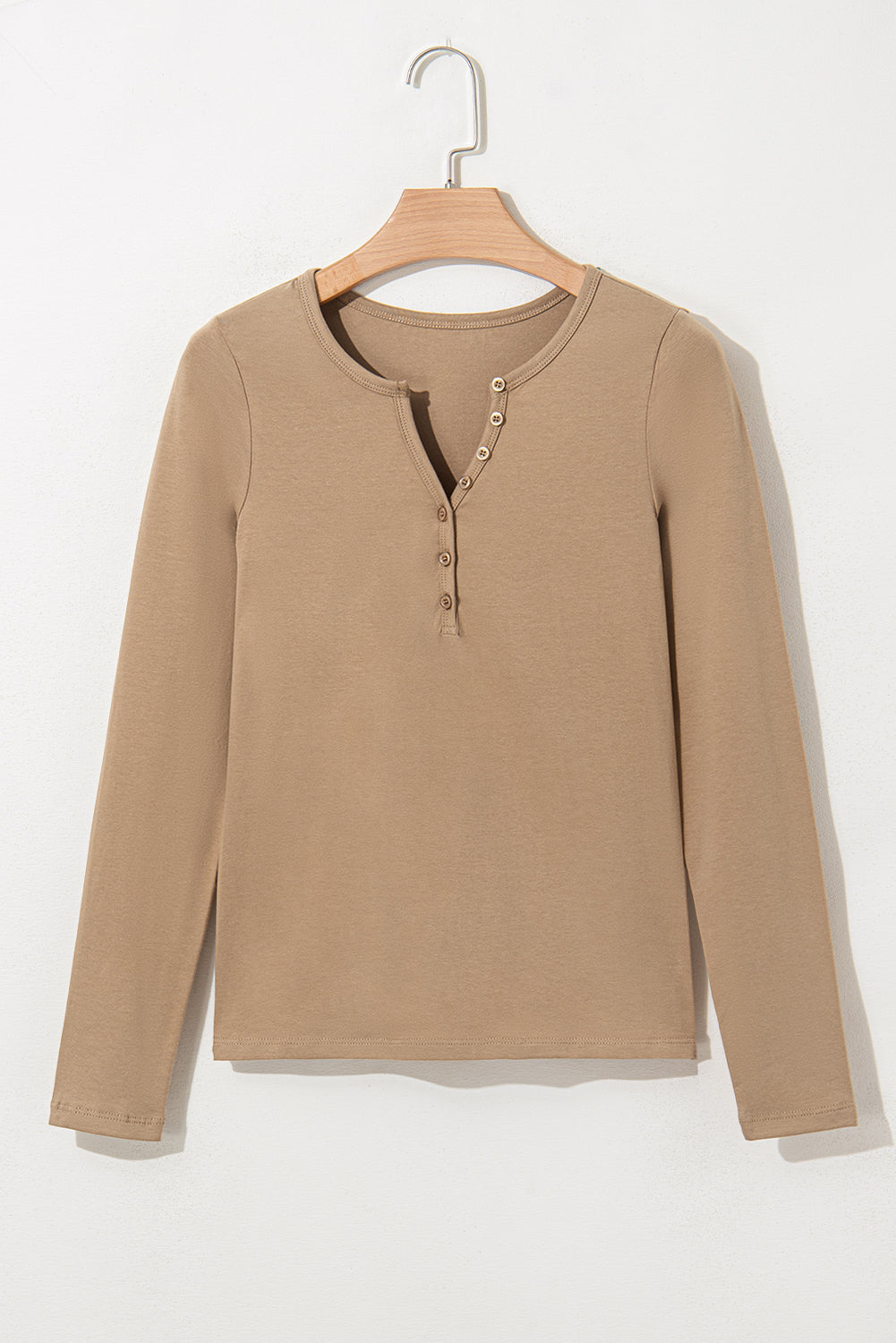 Long Sleeve Buttons V Neck Slim Fit Top