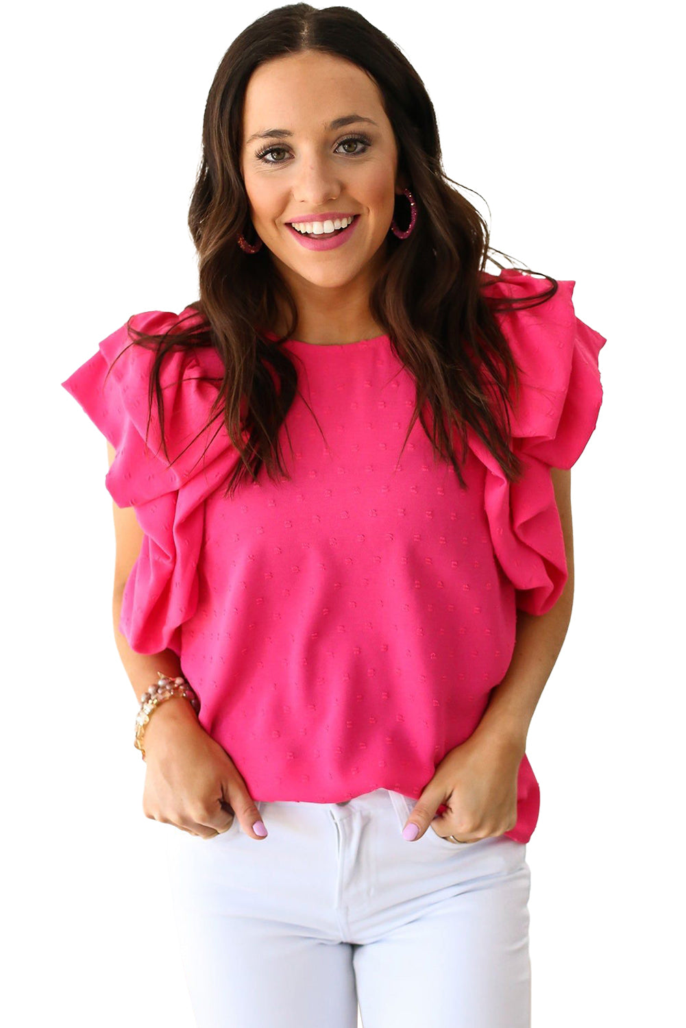 Ruffled Sleeve Swiss Dot Blouse