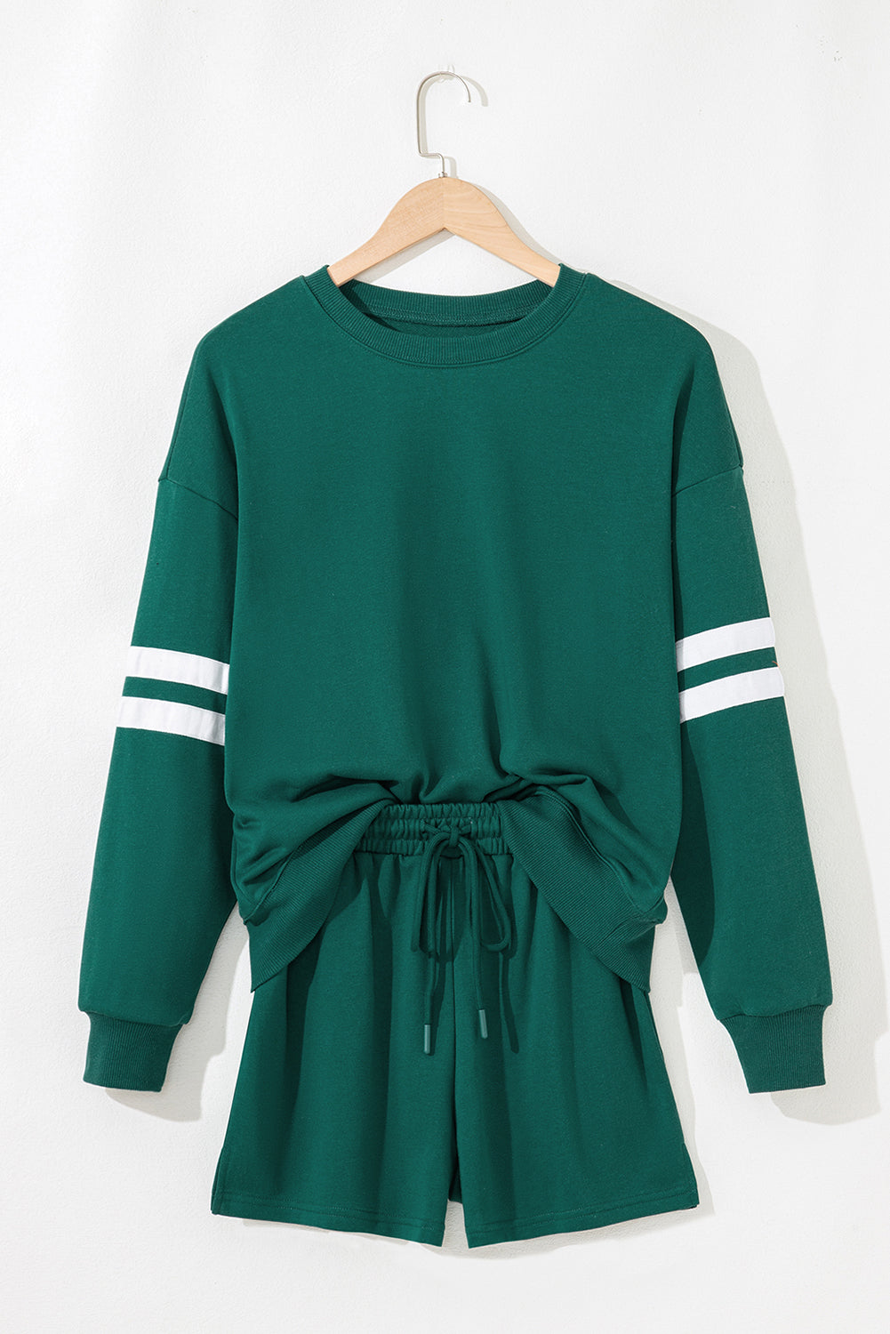Varsity Striped Sleeve Drop Shoulder Sweatshirt and Short Set
