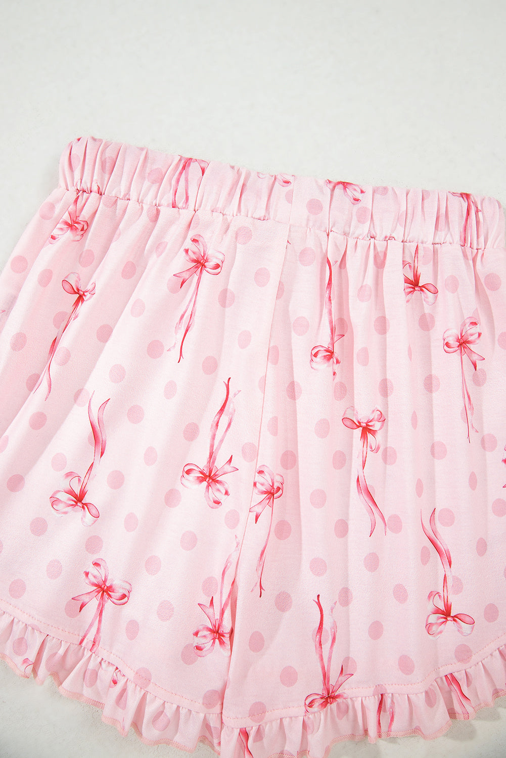 Bow Print Contrast Piping Short Pajamas Set