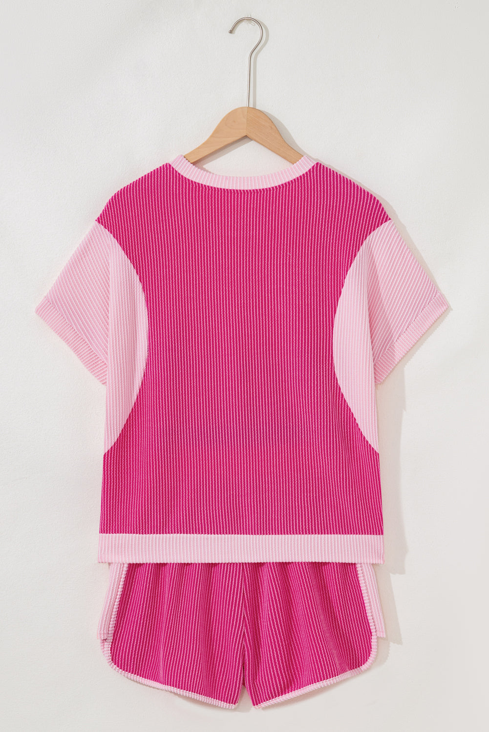 3D Spiral Ribbed Texture 2 Tones Patchwork Short Set