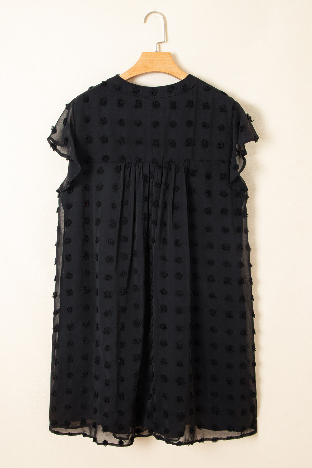 Dotty Textured Notched Neck Plus Ruffled Dress