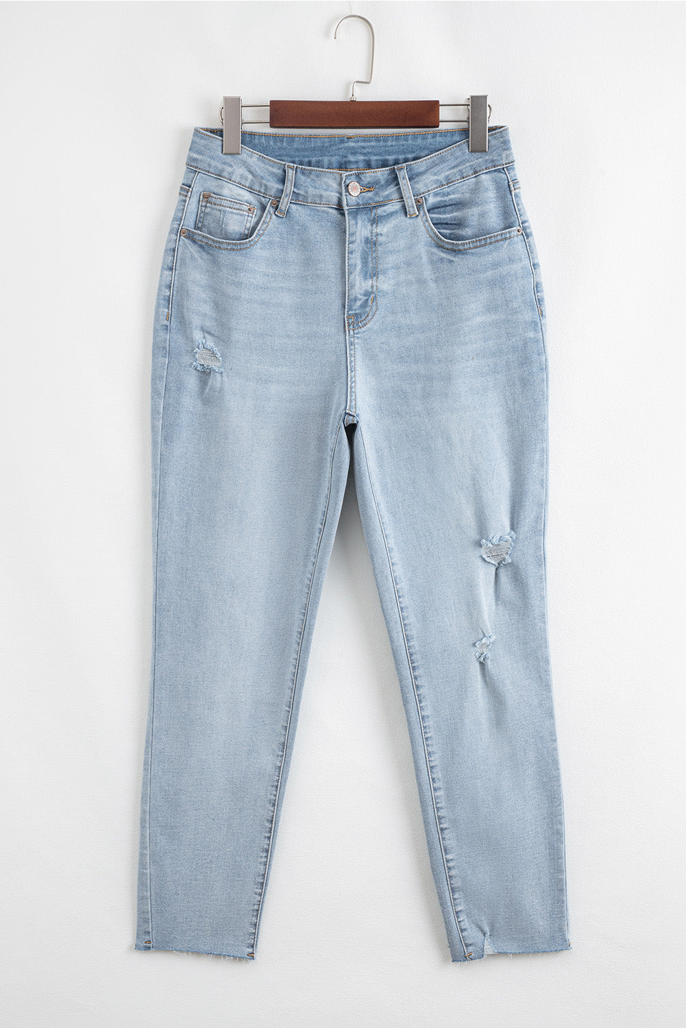 Mid Rise Ankle-Length Distressed Skinny Jeans