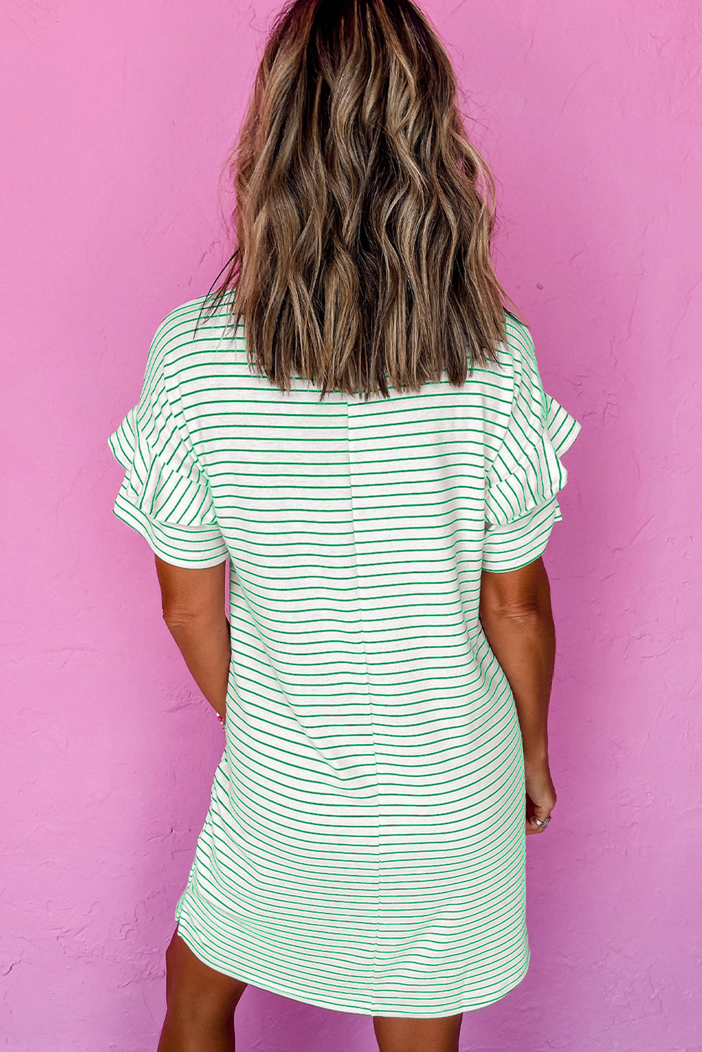 Ruffled Short Sleeve Crew Neck T Shirt Shift Mini Dress