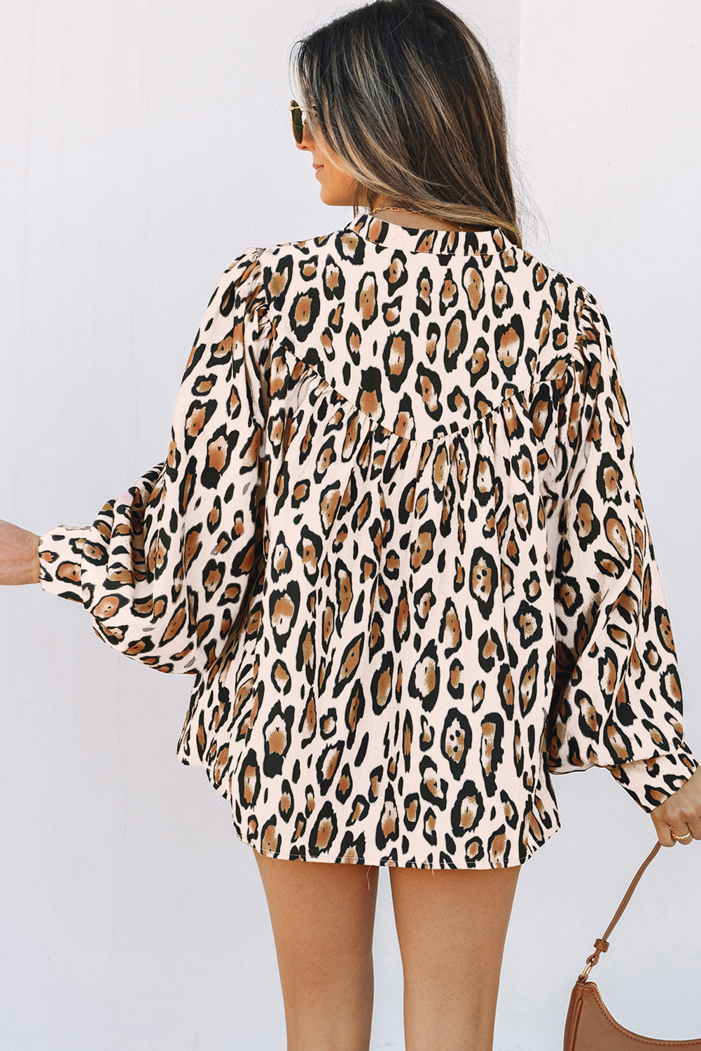Oversized Leopard Print Balloon Sleeve Casual Shirt