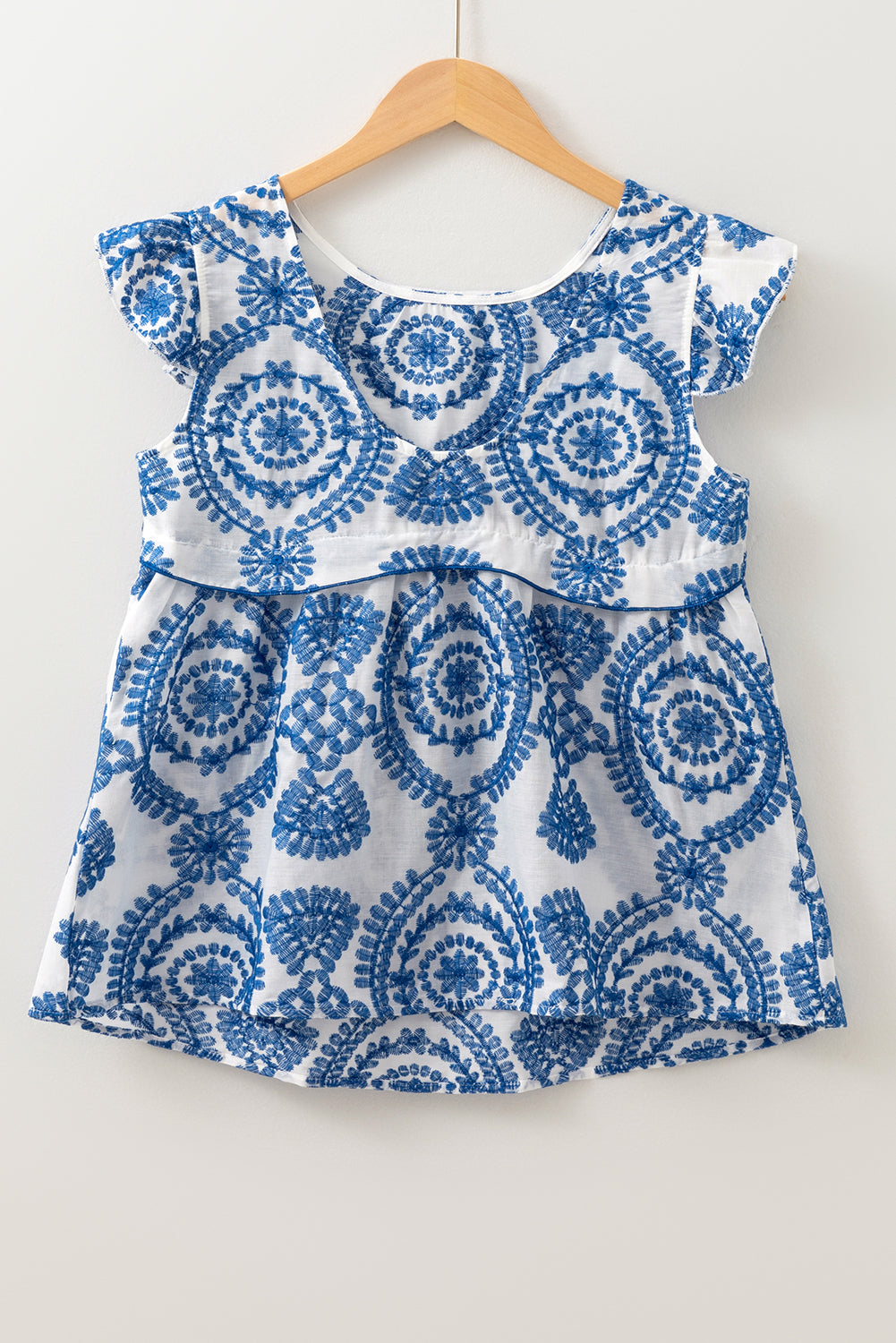 Boho Print Flutter Sleeve Crew Neck Blouse