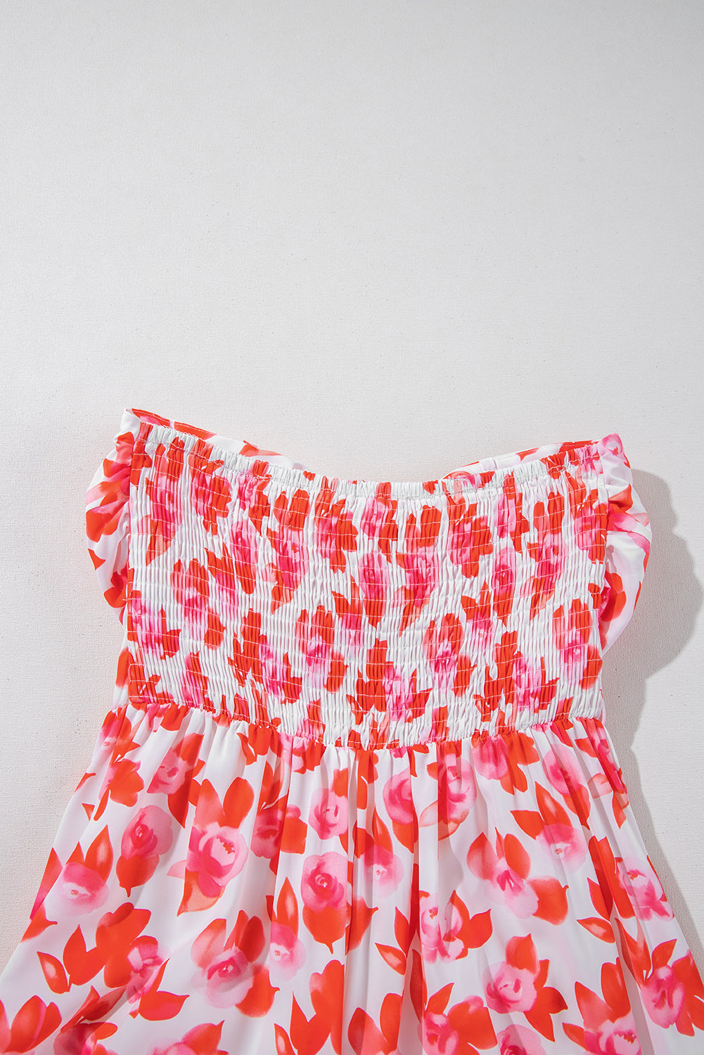 Floral Print Twisted Bandeau Keyhole Pleated Wide Leg Jumpsuit