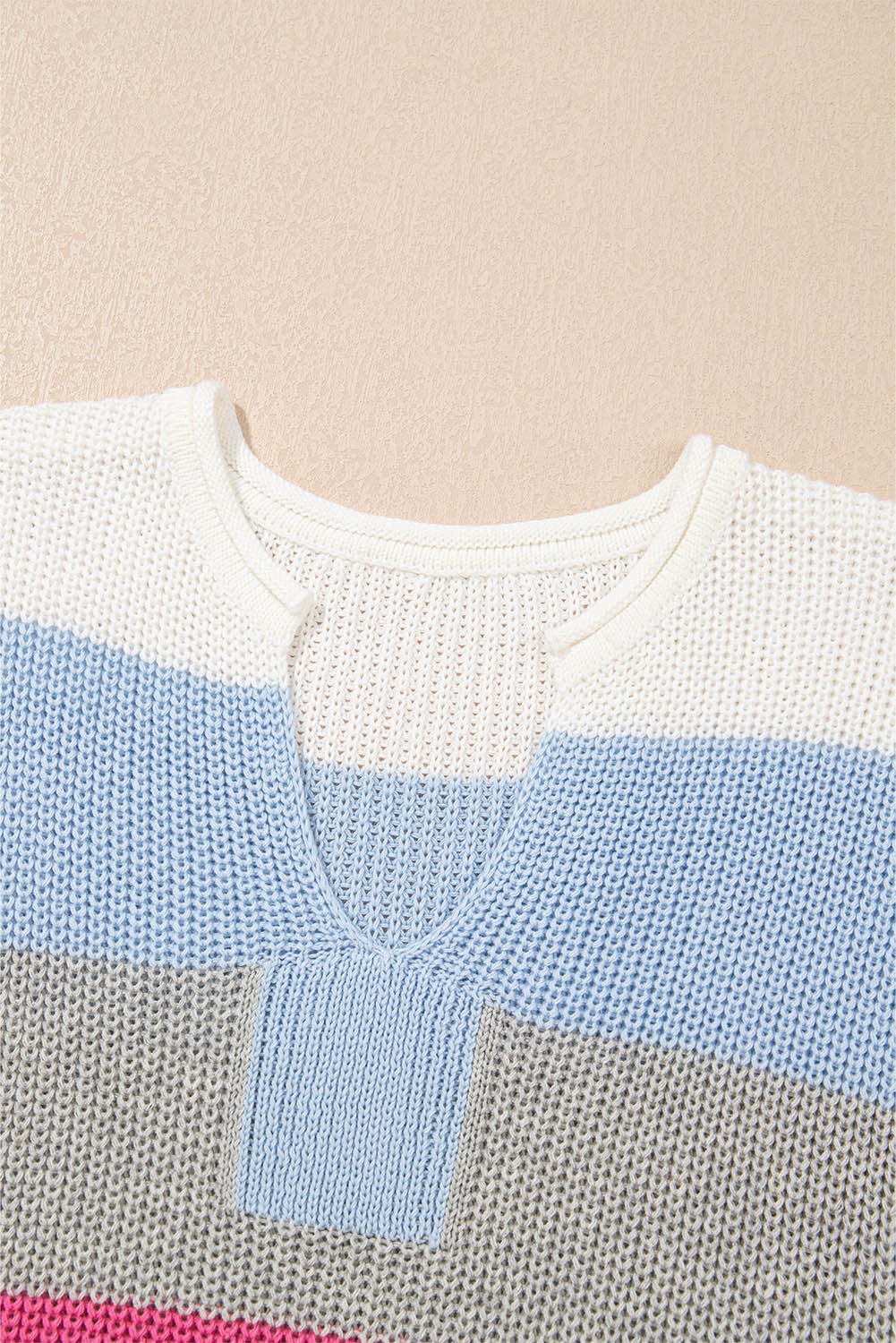 Color Block Notch V Neck Sweater T Shirt