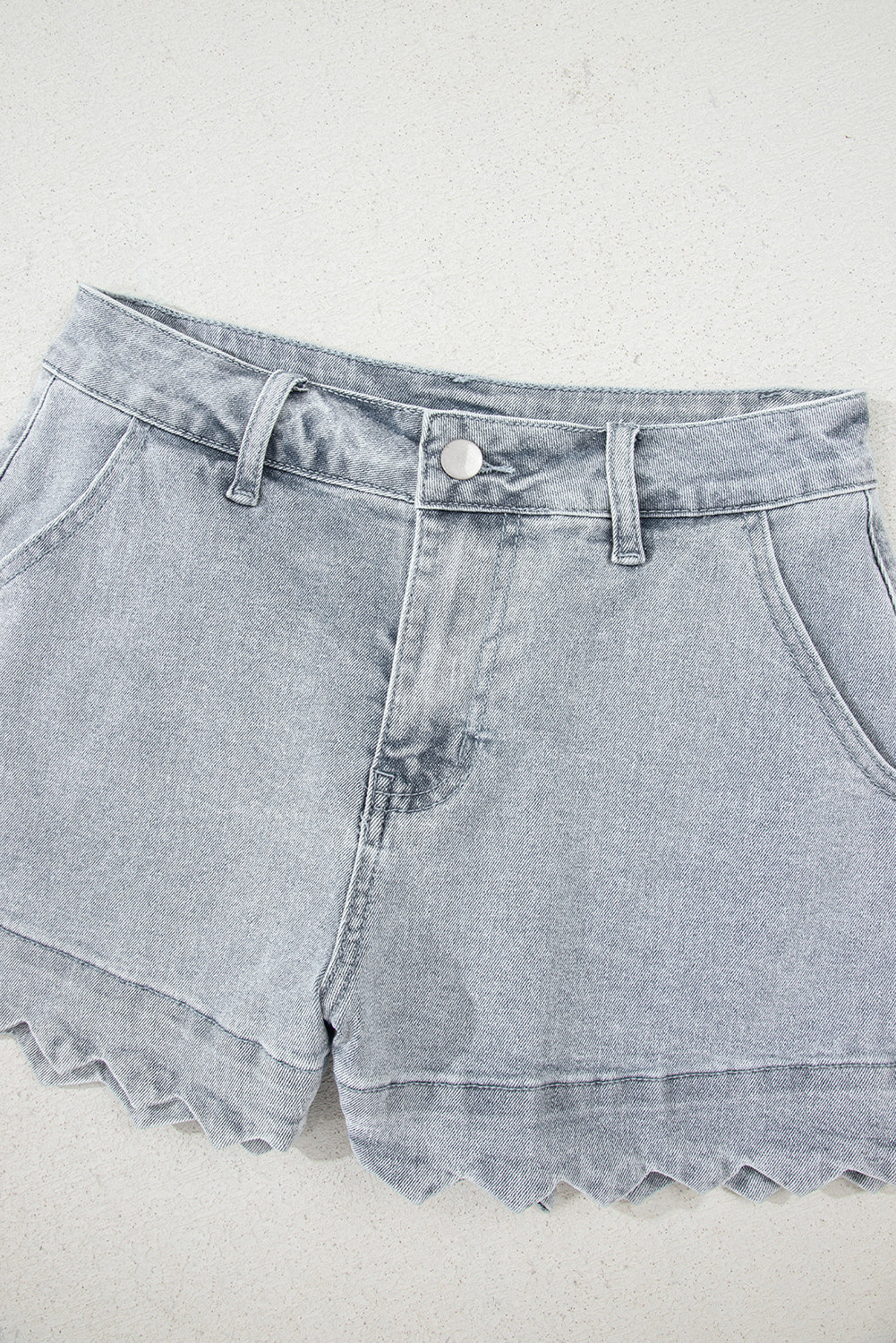 Scalloped Hemline Acid Wash High Waist Denim Shorts