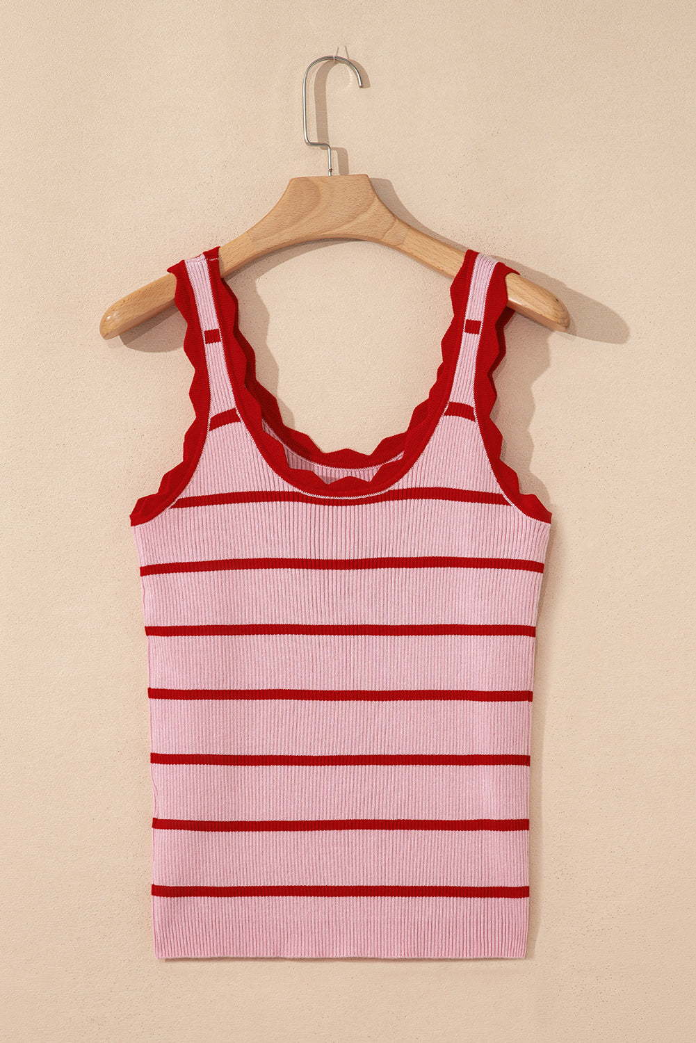 Stripe Striped Scalloped Edge U Neck Sleeveless Sweater Vest