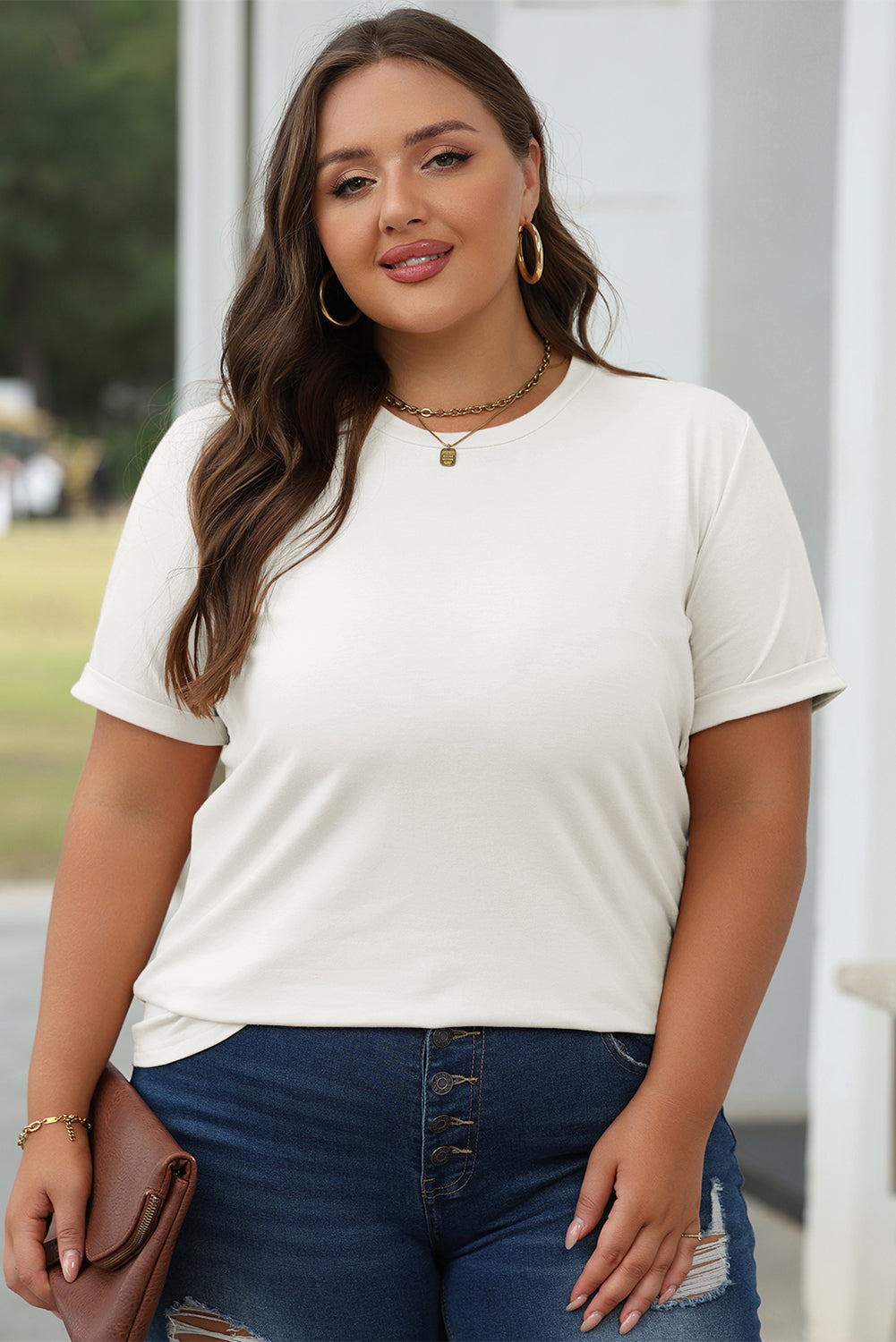 Casual Plain Crew Neck Tee