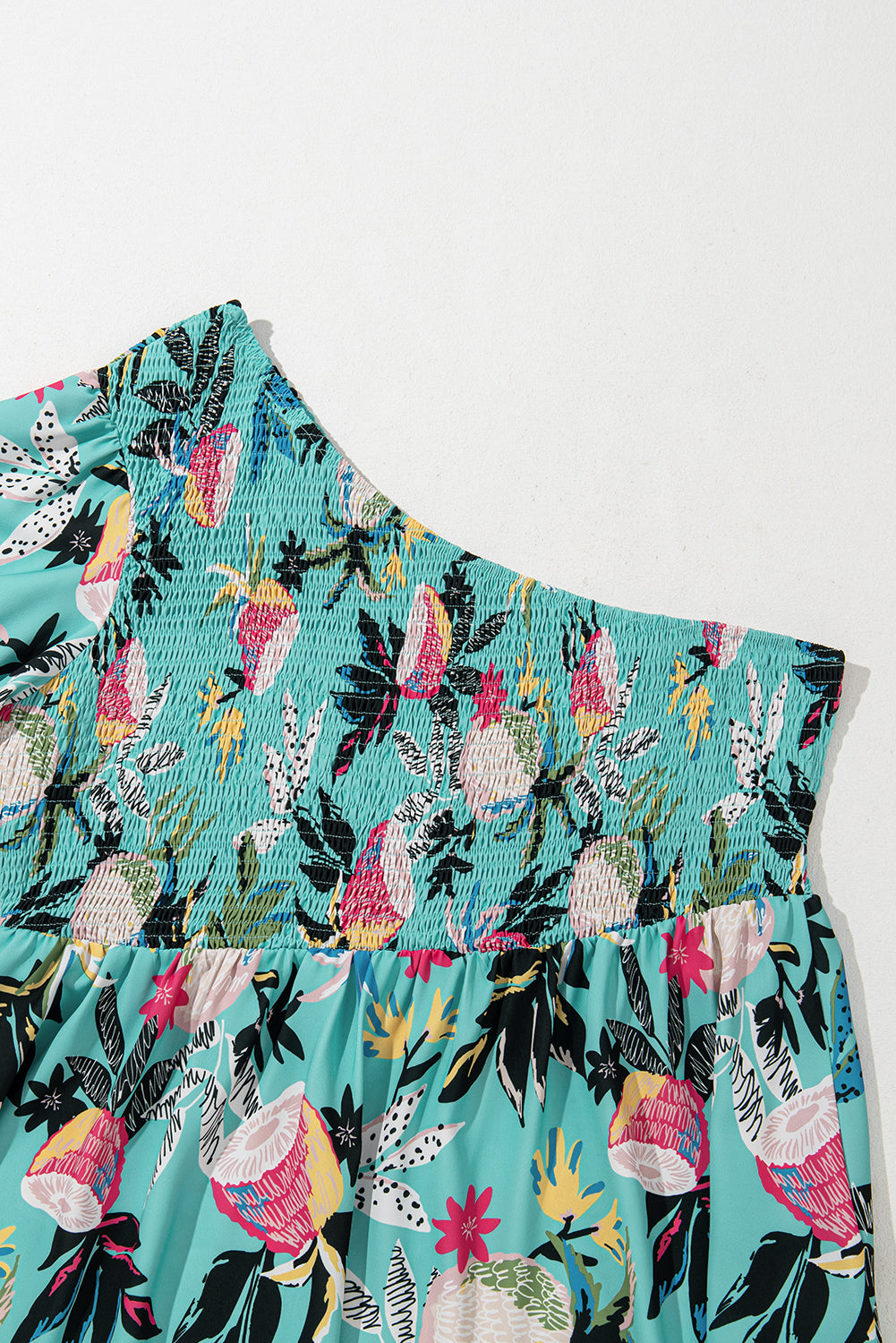 Plus Size Floral Smocked Bodice Single Puff Short Sleeve Babydoll Blouse