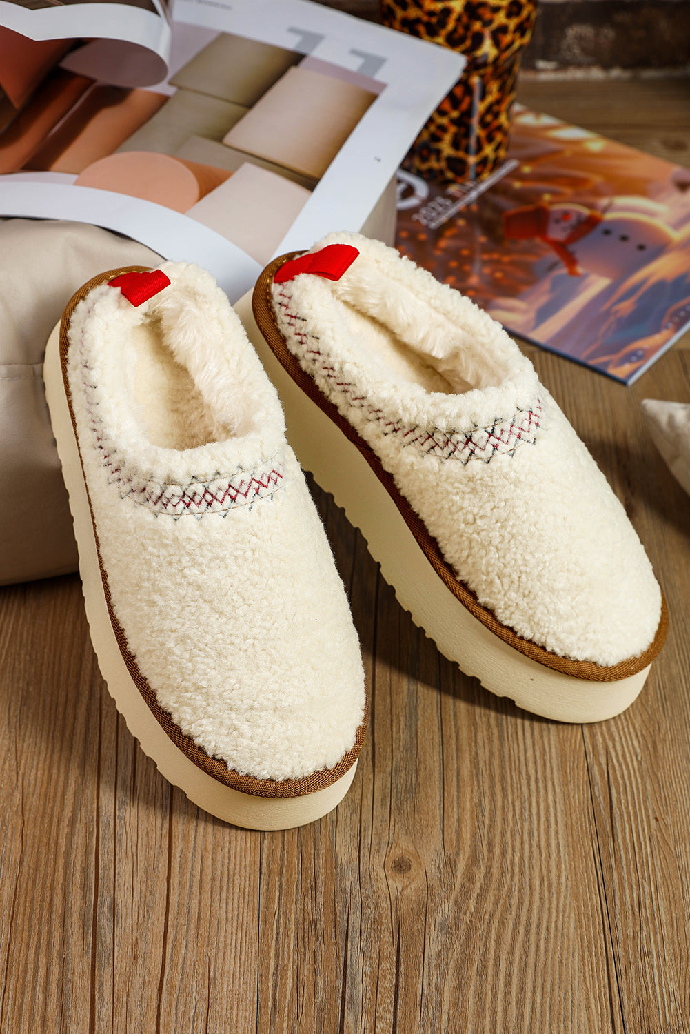 Embroidered Sherpa Plush Thick Sole Snow Boots