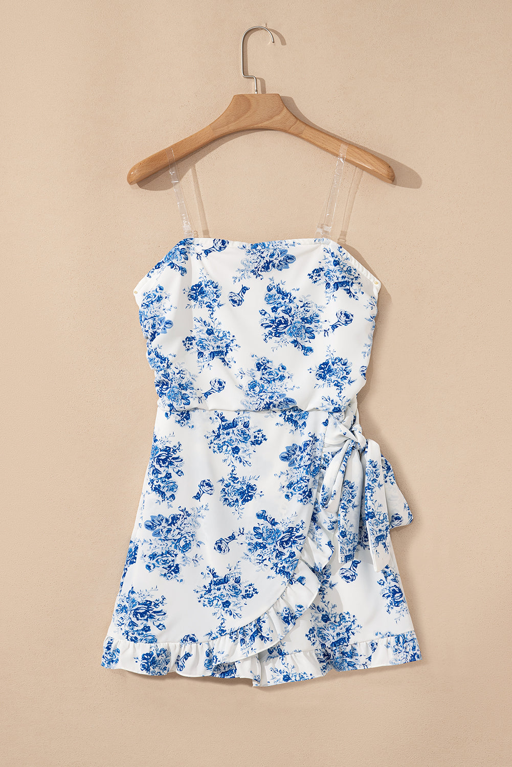 Floral Print Strapless Zipped Back Knot Waist Ruffled Romper